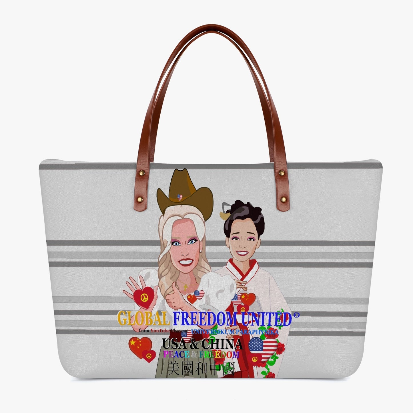 GLOBAL FREEDOM UNITED© WOMEN CHINA & USA OLD PEACE GREY Classic Diving Cloth Tote Bag