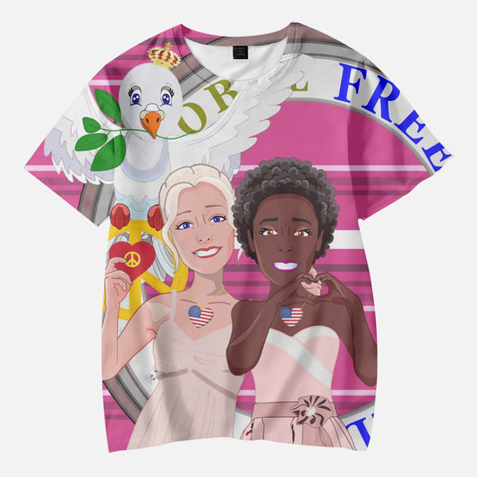 Kids' Short T-Shirts GLOBAL FREEDOM UNITED ANTI FASHISM & RACISM GIRL PINK 2