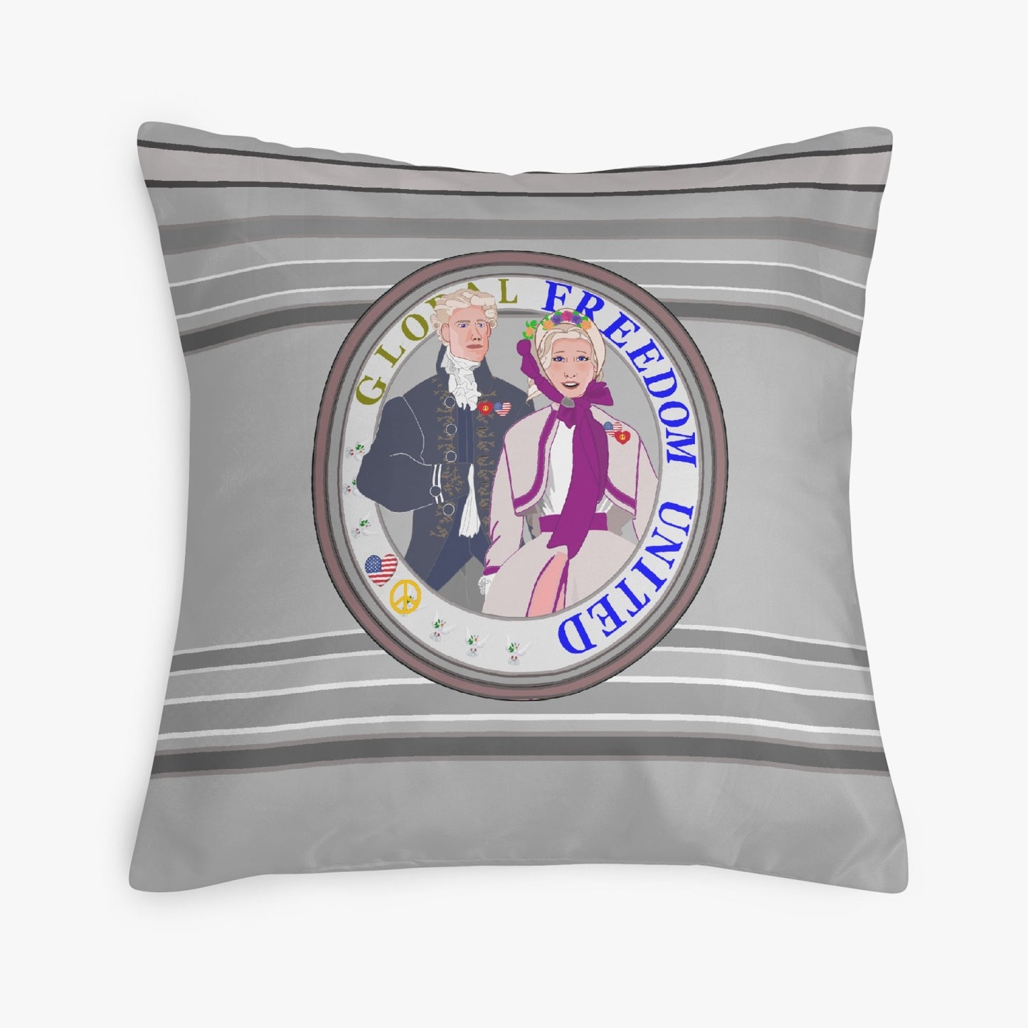 GLOBAL FREEDOM UNITED© Couple USA Georg Washington Grey - Square Pillow Cover