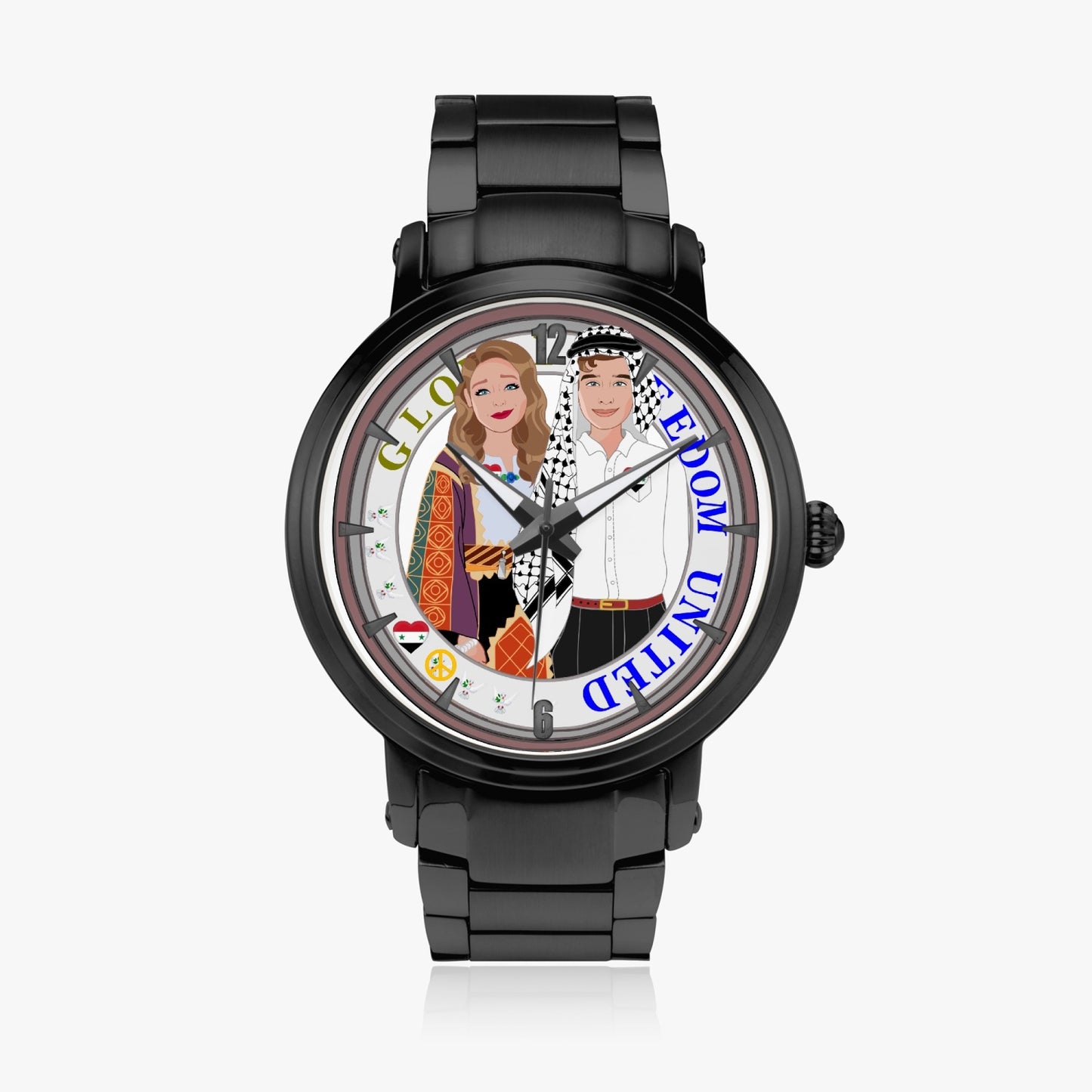 GLOBAL FREEDOM UNITED© Couple Syria New Steel Strap Automatic Watch (With Indicators)