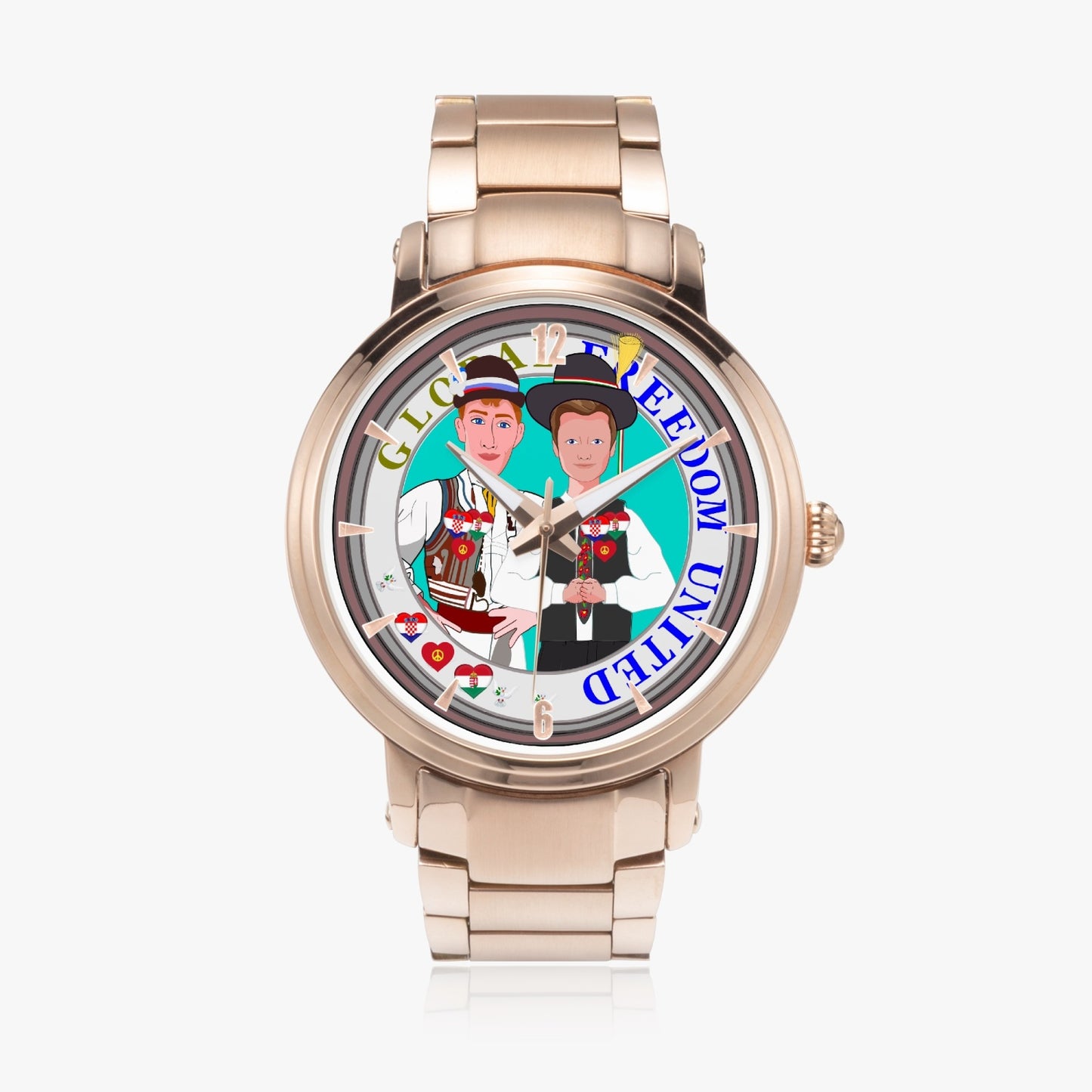 GLOBAL FREEDOM UNITED© New Steel Strap Automatic Watch (With Indicators) Men Croatia & Hungary V1