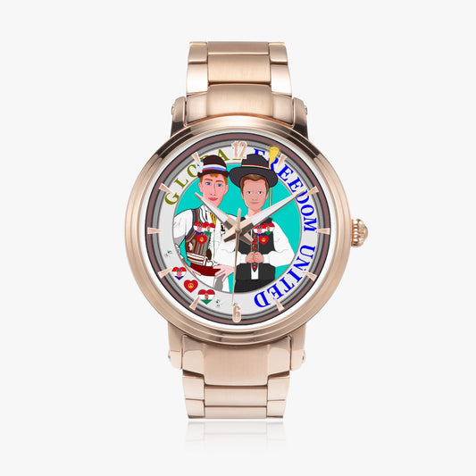 GLOBAL FREEDOM UNITED© New Steel Strap Automatic Watch (With Indicators) Men Croatia & Hungary V1