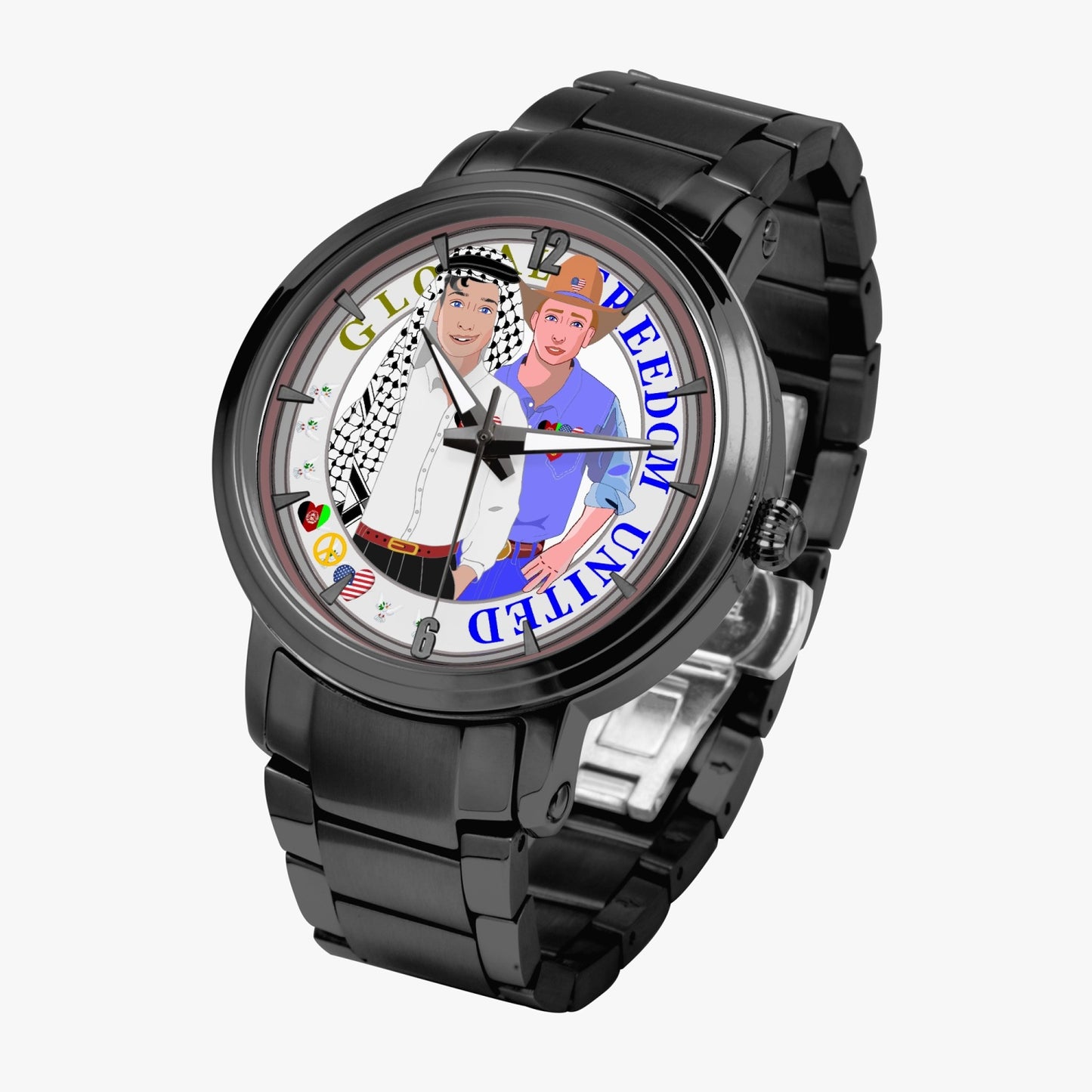GLOBAL FREEDOM UNITED© New Steel Strap Automatic Watch (With Indicators) Men Afghanistan & USA