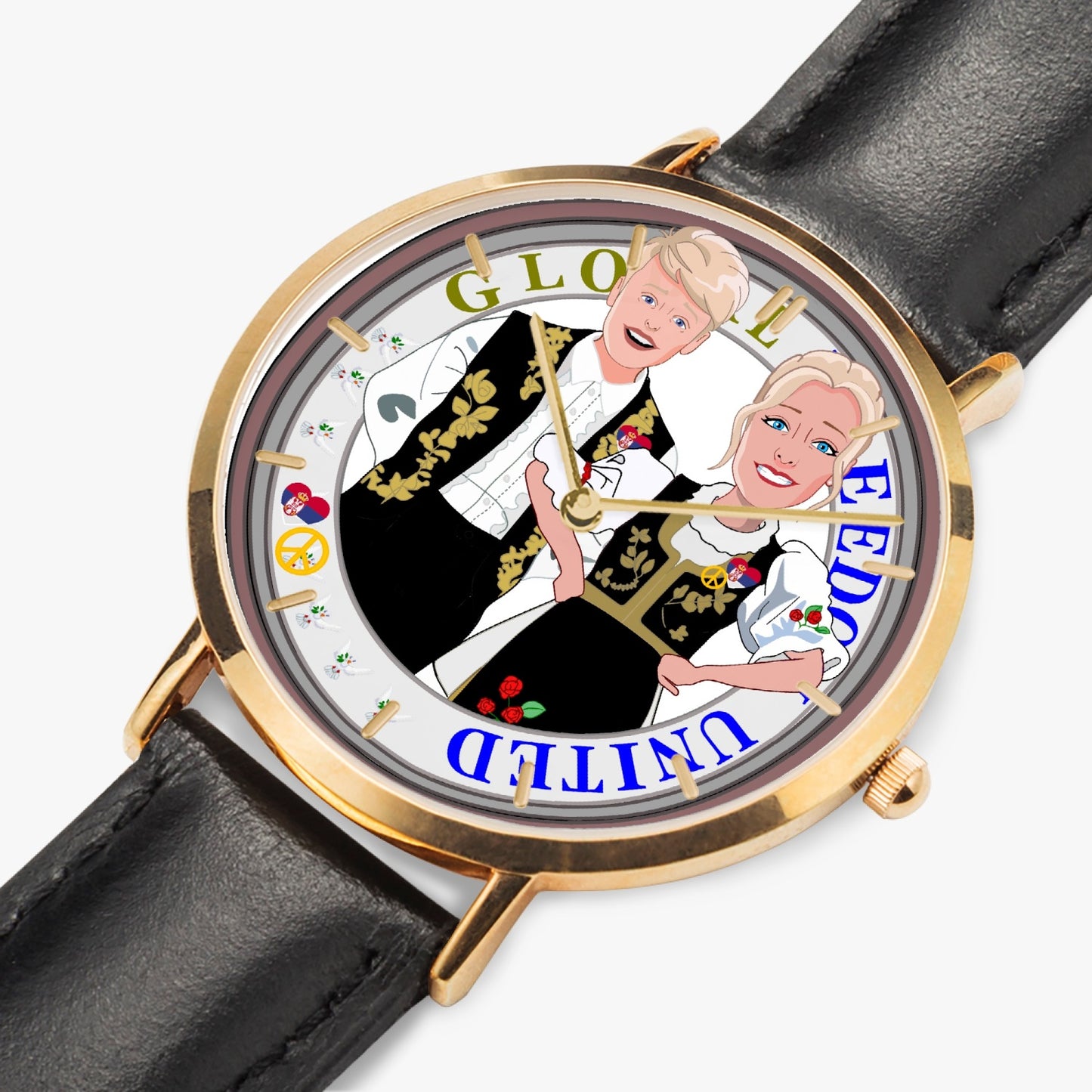 Hot Selling Ultra-Thin Leather Strap Quartz Watch (Rose Gold With Indicators) GLOBAL FREEDOM UNITED© Couple Serbija Black