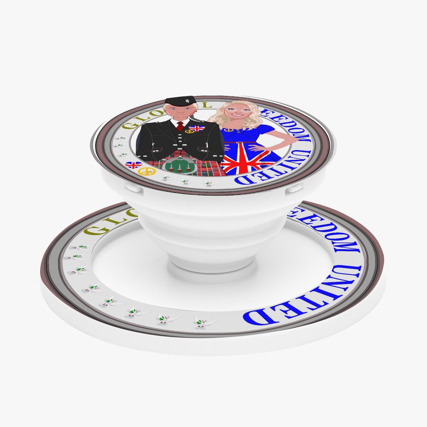 GLOBAL FREEDOM UNITED© Couple England Magnetic Collapsible Grip And Stand