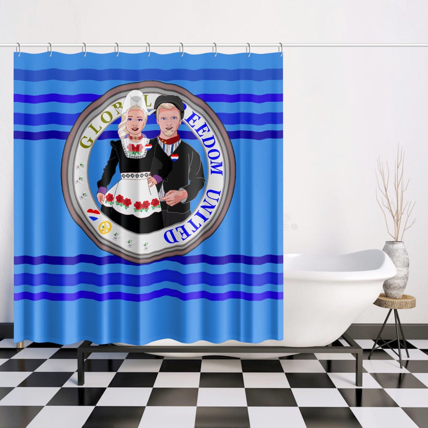 GLOBAL FREEDOM UNITED© Couple Nederland Deep Blue - Quick-drying Shower Curtain