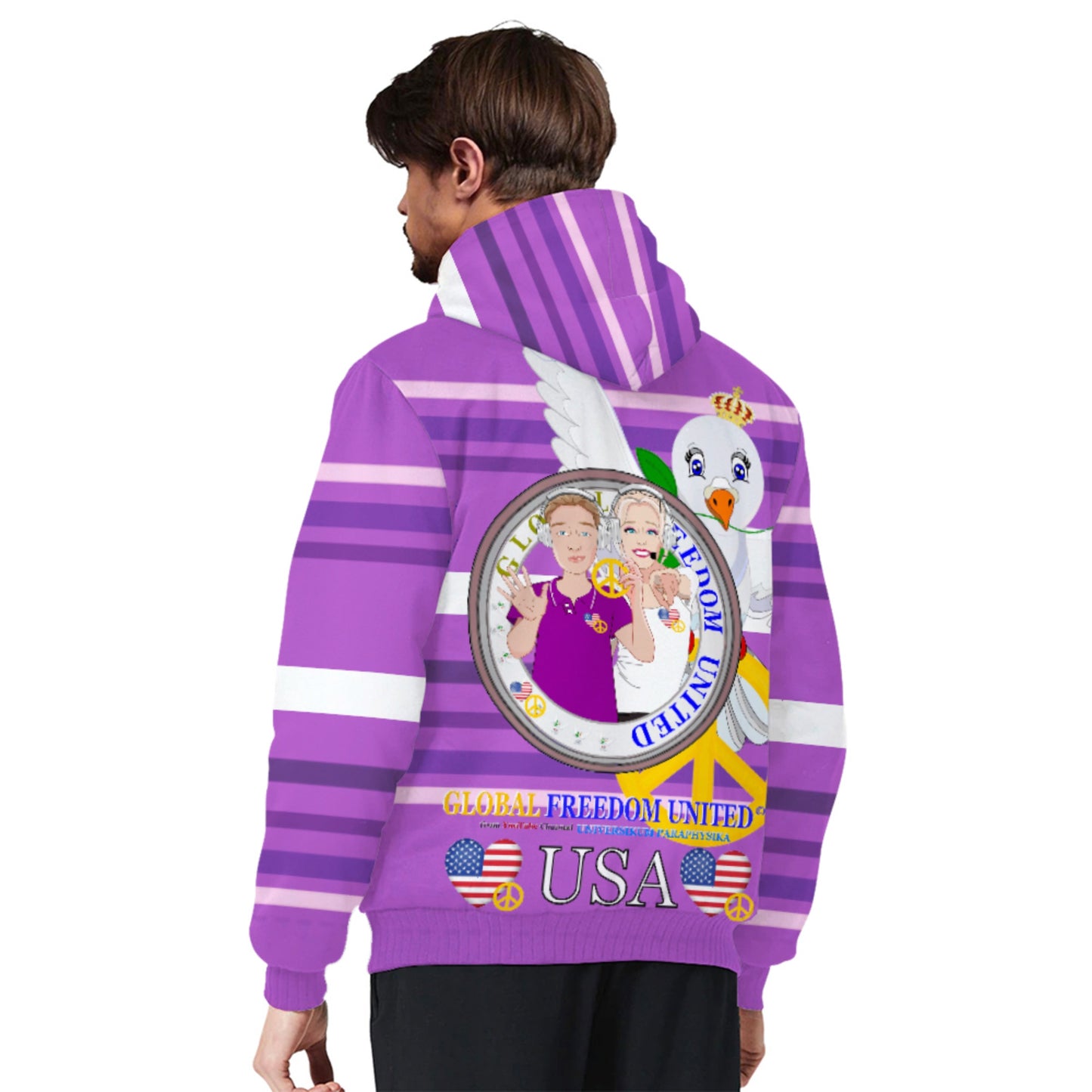 Plush Hoodie GLOBAL FREEDOM UNITED© Couple USA Wight American Lilac