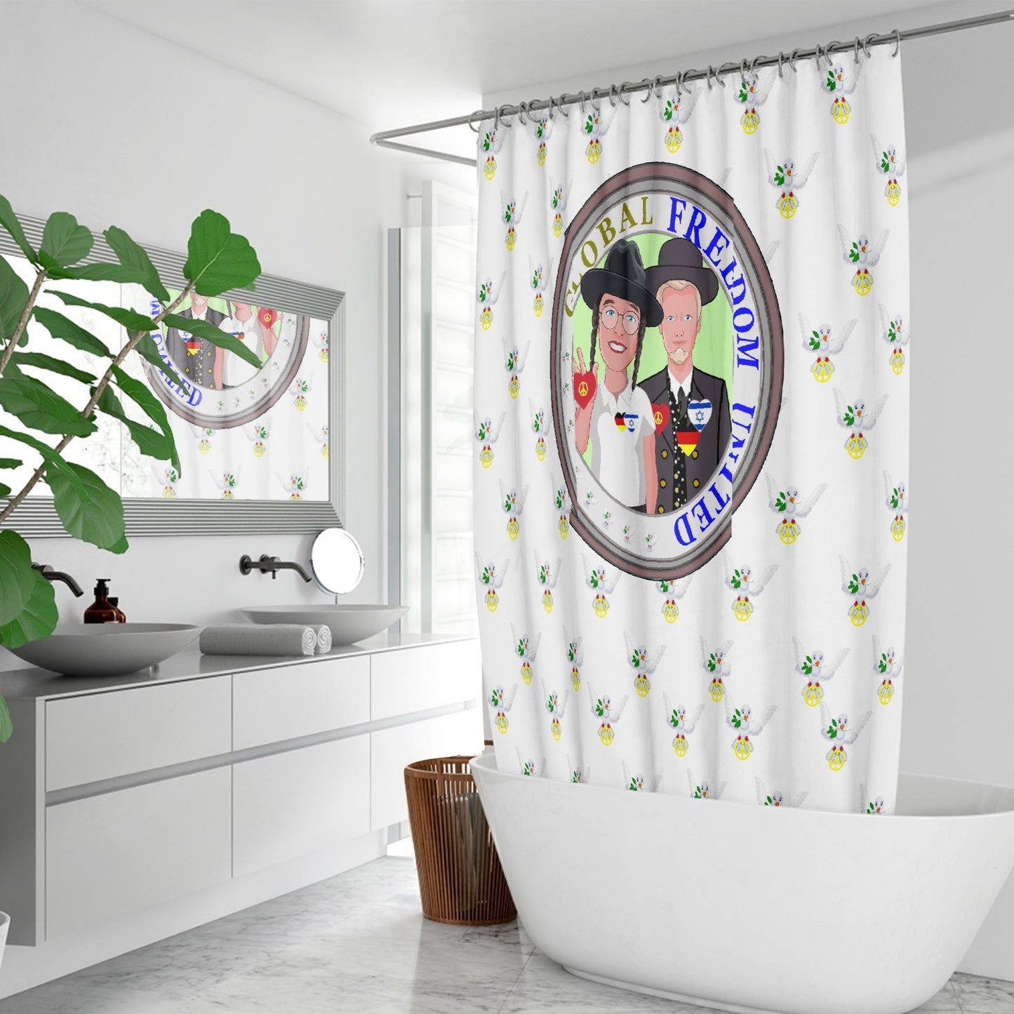 GLOBAL FREEDOM UNITED© MEN ISRAEL & GERMANY WIGHT Quick-drying Shower Curtain