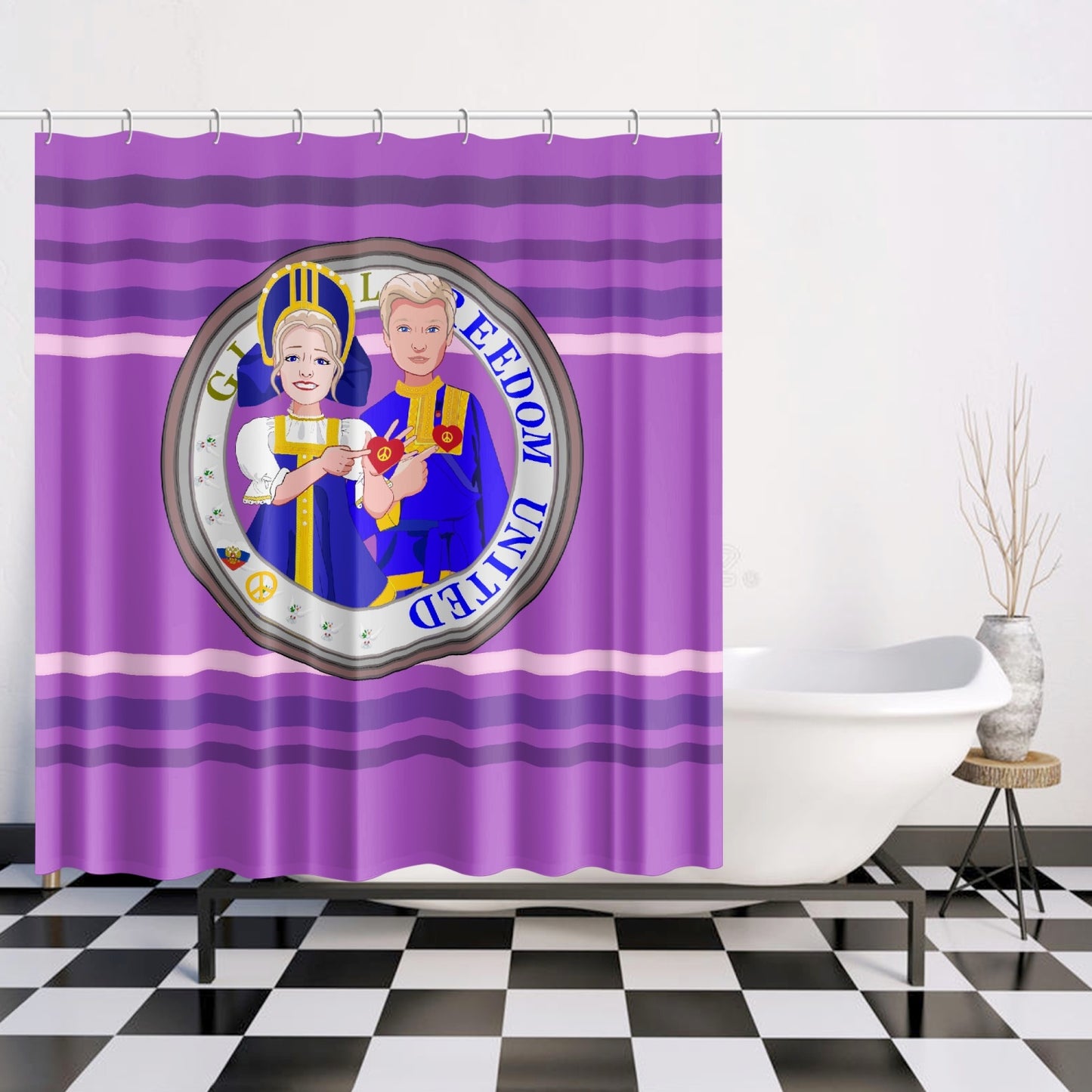 GLOBAL FREEDOM UNITED© Couple Russia Lilac - Quick-drying Shower Curtain