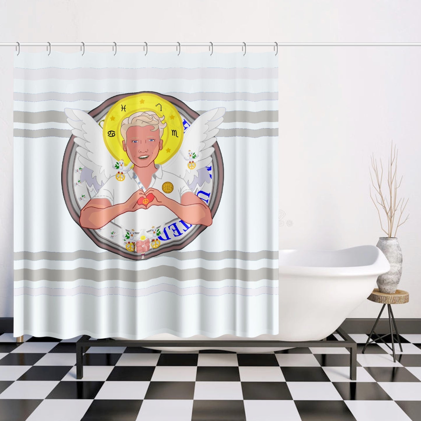 Quick-drying Shower Curtain GLOBAL FREEDOM UNITED© Archangel Rafael Wight