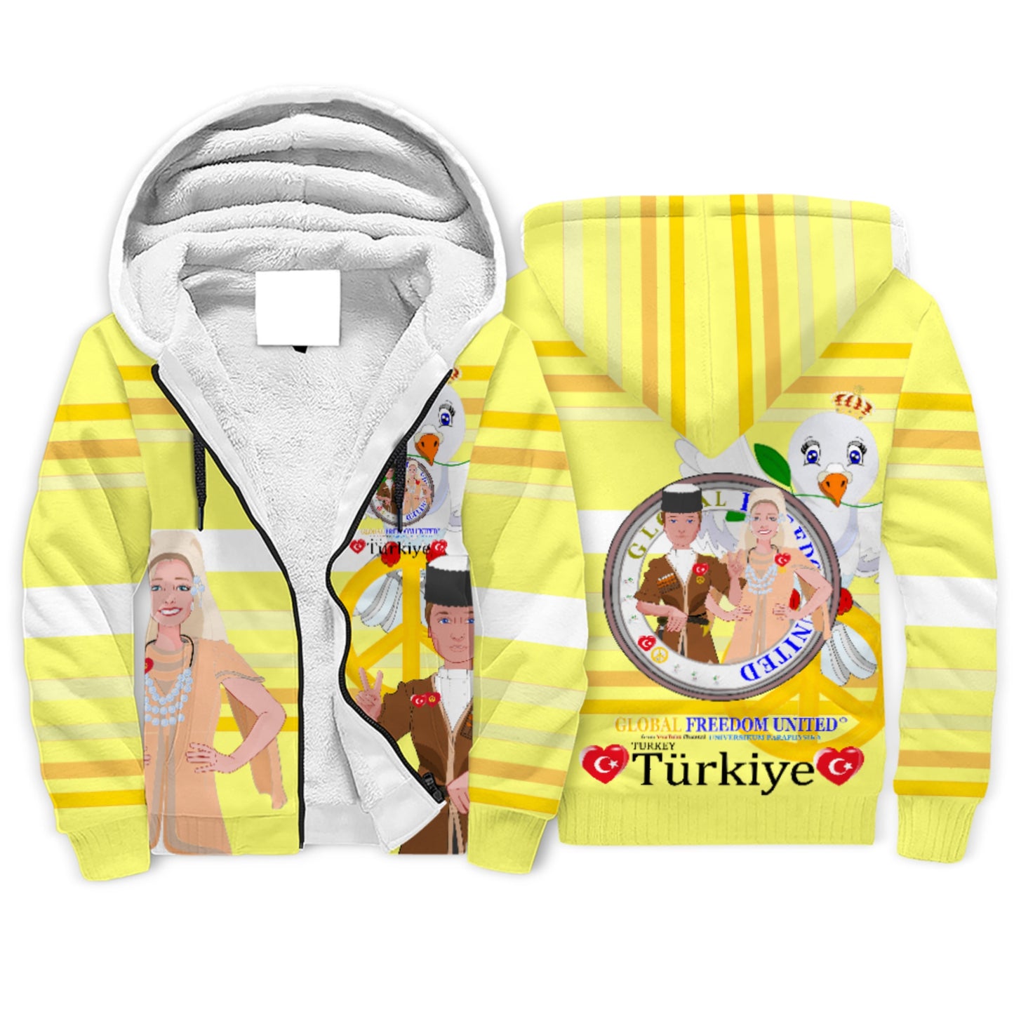 Plush Hoodie GLOBAL FREEDOM UNITED© Couple Turkey Yellow