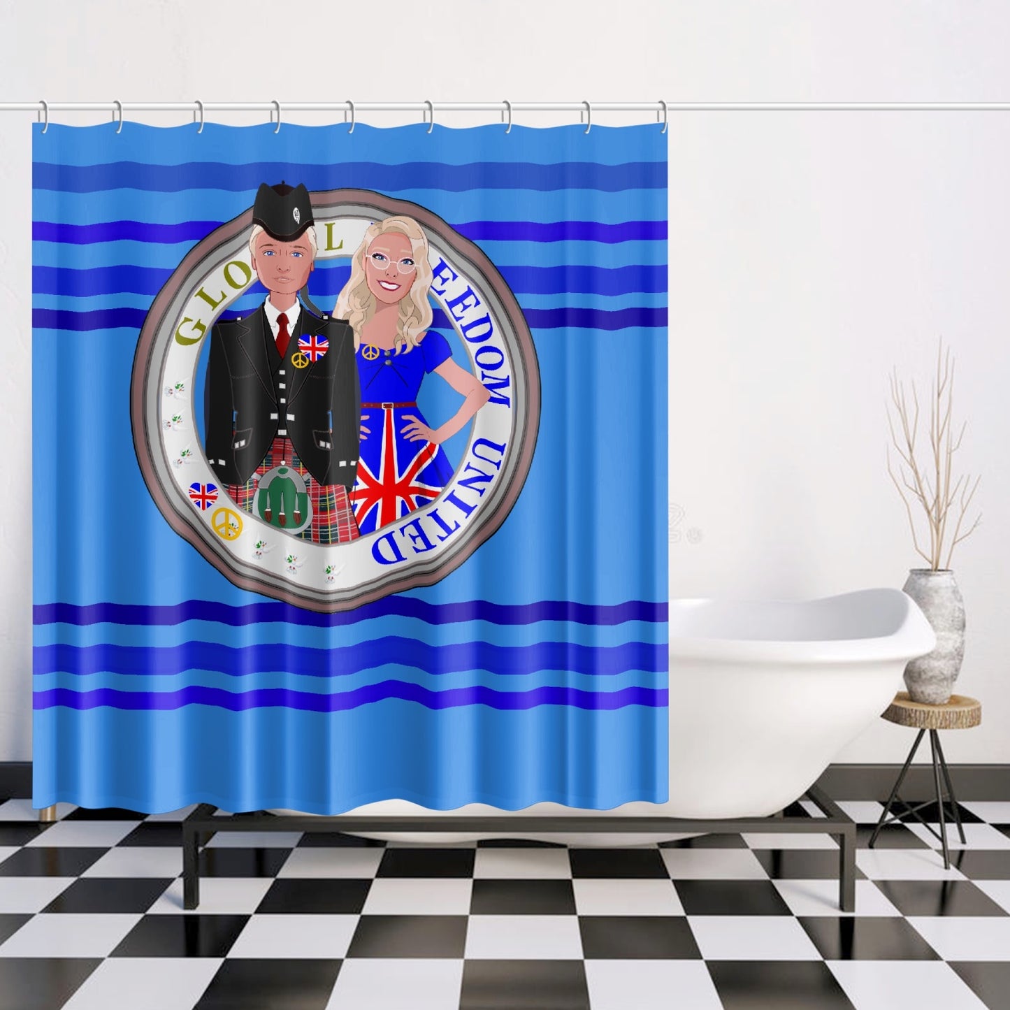GLOBAL FREEDOM UNITED© Couple England Deep Blue - Quick-drying Shower Curtain