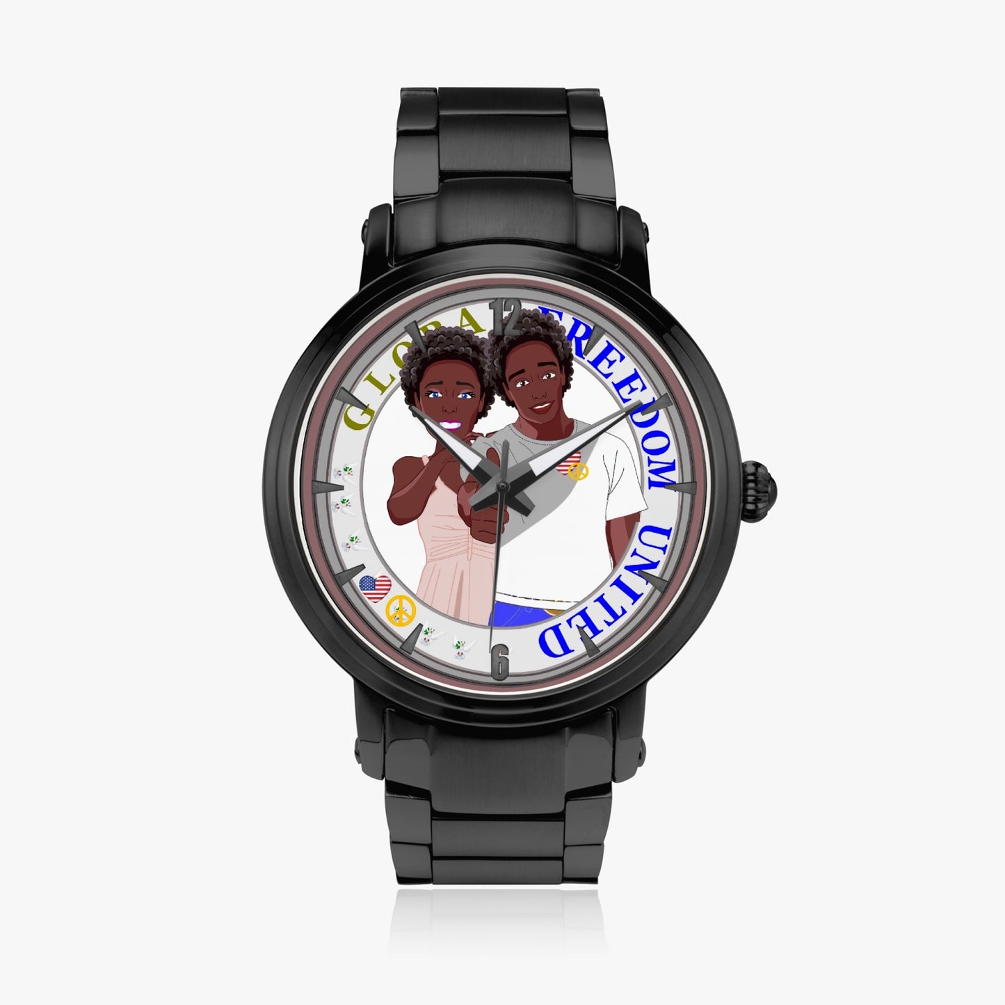 GLOBAL FREEDOM UNITED© Afro American - New Steel Strap Automatic Watch (With Indicators)