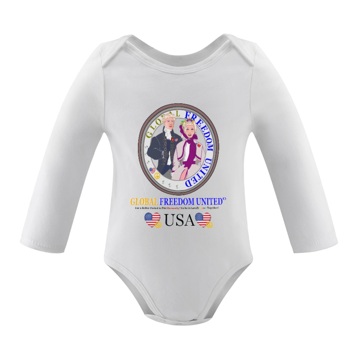 Baby Long-sleeve Bodysuit GLOBAL FREEDOM UNITED© Couple USA Traditional