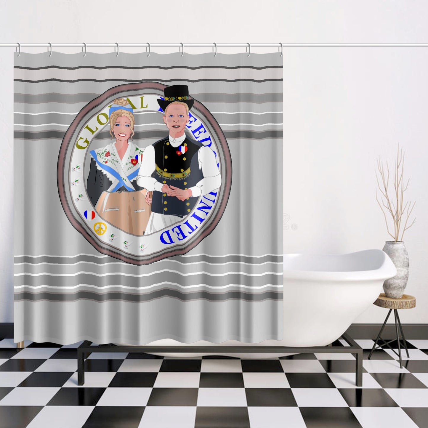 GLOBAL FREEDOM UNITED© Couple France Grey - Quick-drying Shower Curtain