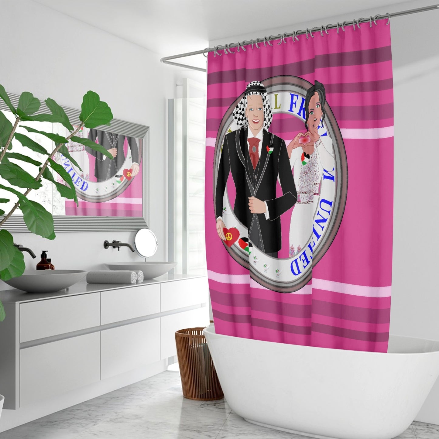 GLOBAL FREEDOM UNITED© Couple Palestina Pink2 - Quick-drying Shower Curtain