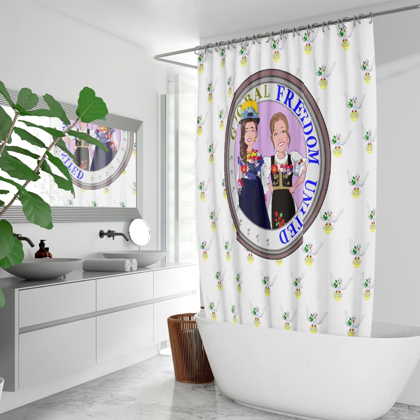 Shower curtain GLOBAL FREEDOM UNITED WOMEN CROATIA & SERBIA OLD PEACE WIGHT Quick-drying Shower Curtain