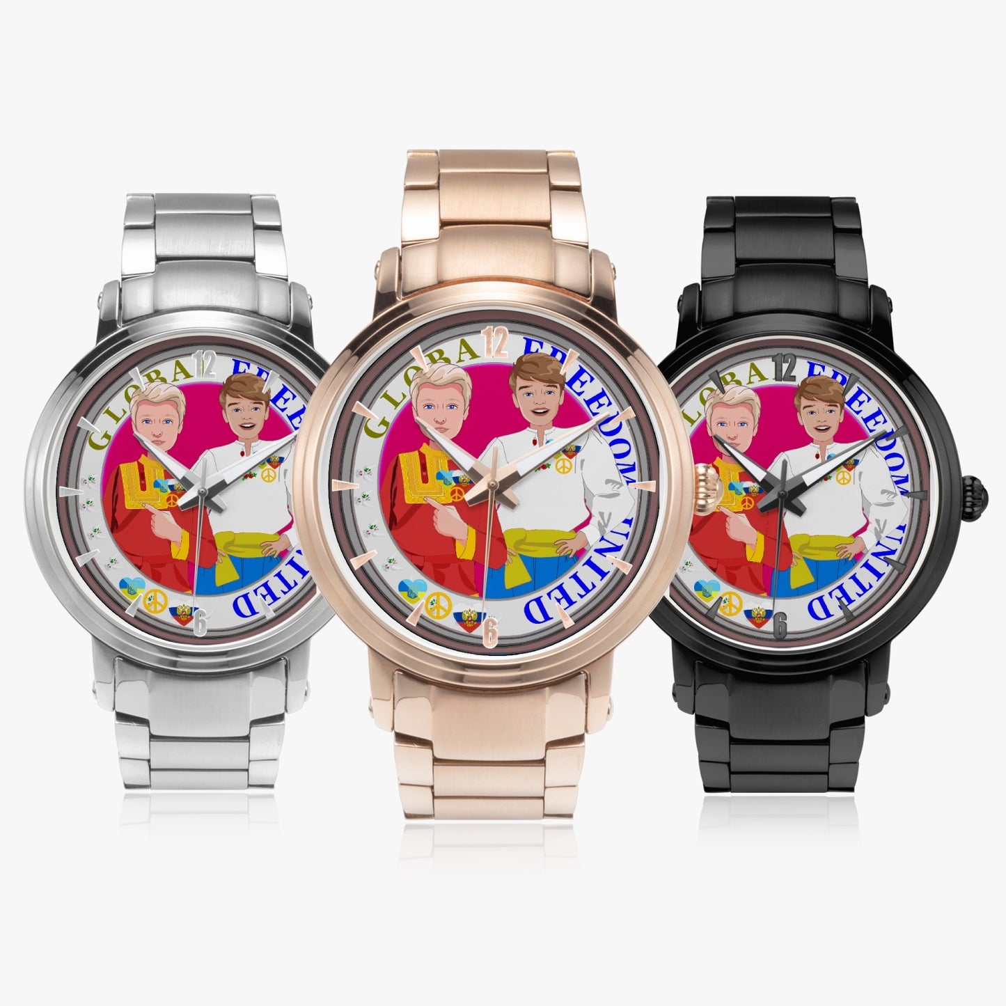 GLOBAL FREEDOM UNITED© New Steel Strap Automatic Watch (With Indicators) Men Russia & Ukrain