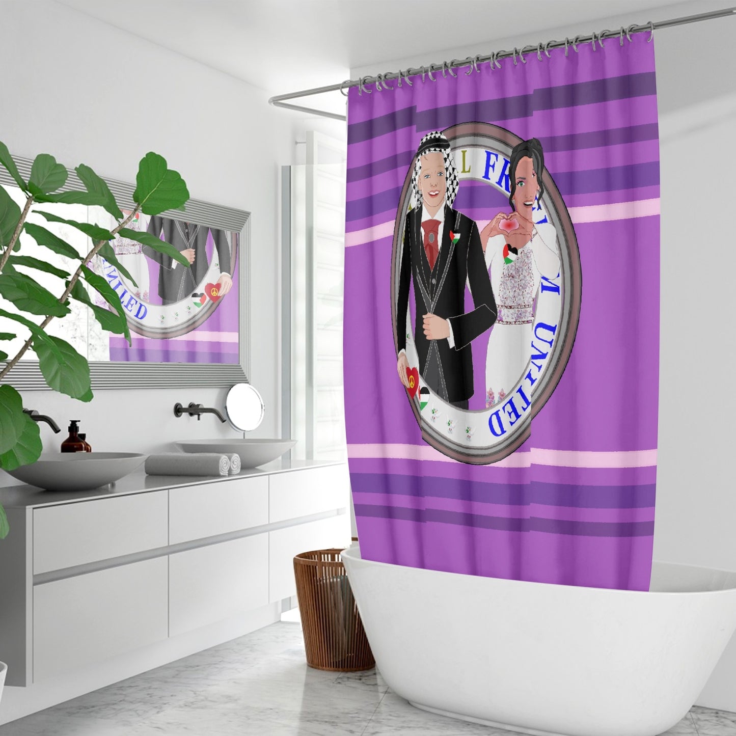 GLOBAL FREEDOM UNITED© Couple Palestina Lilac - Quick-drying Shower Curtain