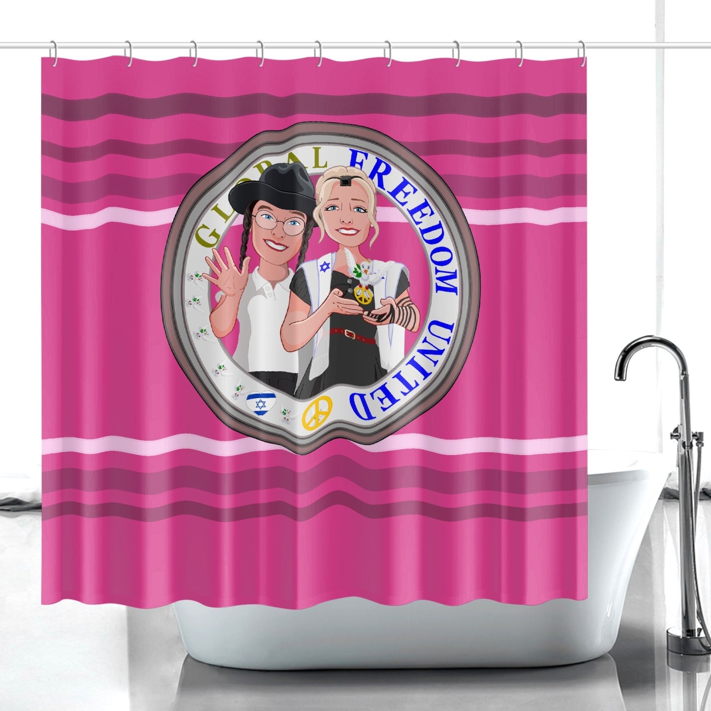 GLOBAL FREEDOM UNITED© Couple Israel Pink2 - Quick-drying Shower Curtain