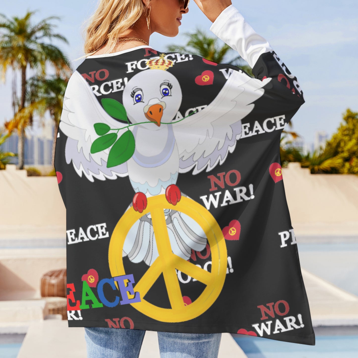 Pullover Long Sleeve T-shirt  GLOBAL FREEDOM UNITED© Dove Of Peace V1 Black