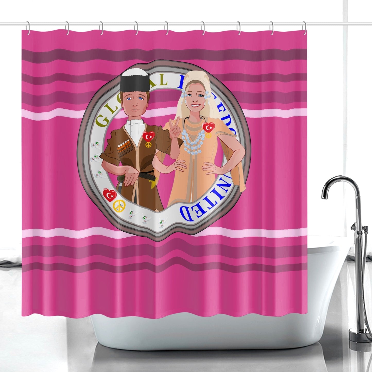 GLOBAL FREEDOM UNITED© Couple Turkey Pink2 - Quick-drying Shower Curtain