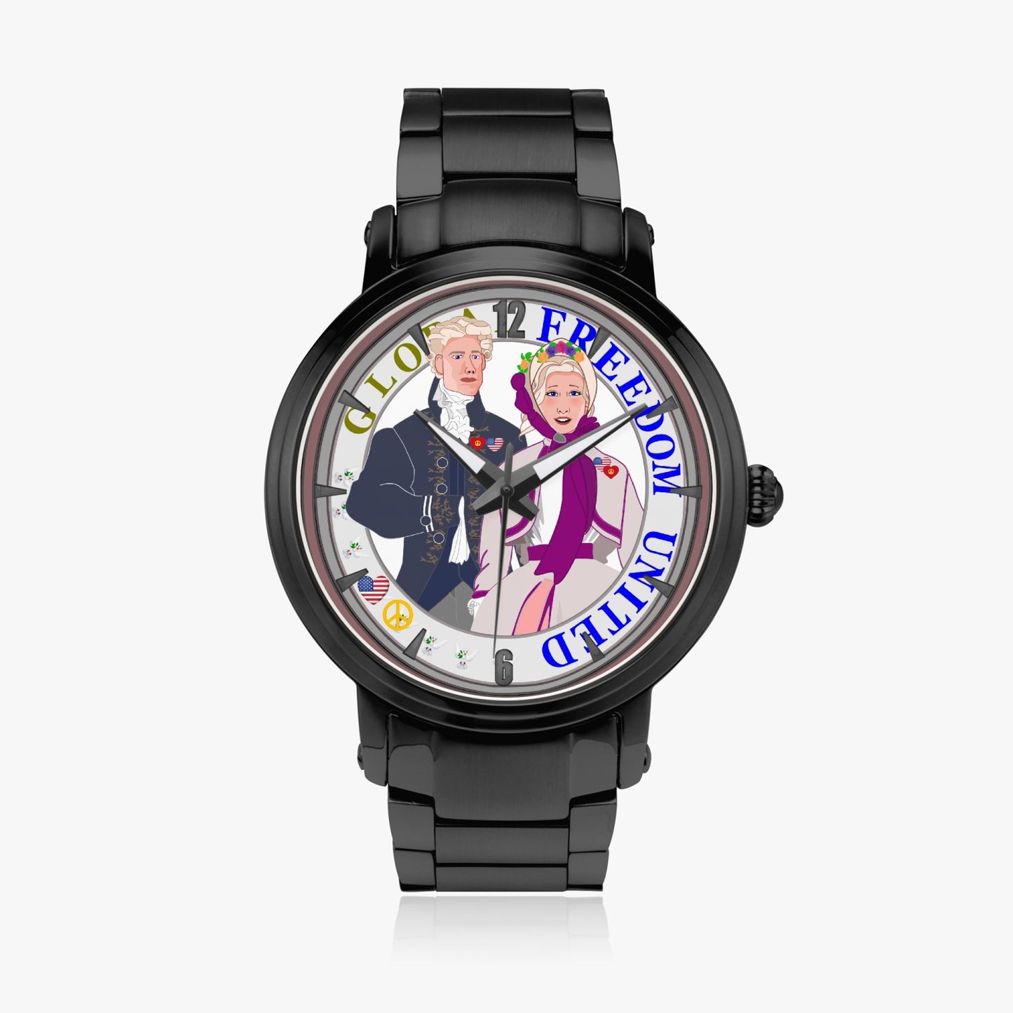 GLOBAL FREEDOM UNITED© Couple USA Georg Washington - New Steel Strap Automatic Watch (With Indicators)