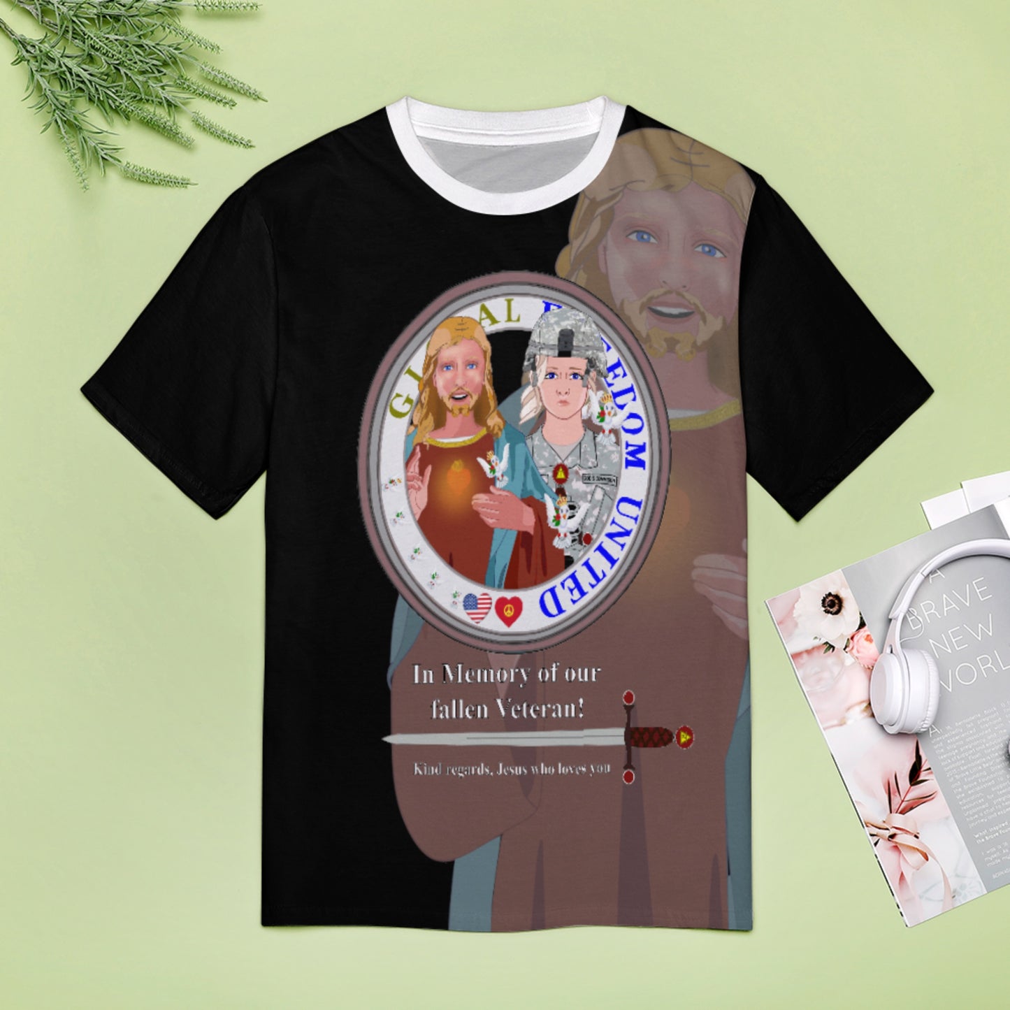 Women´s T-Shirt Black GLOBAL FREEDOM UNITED© Jesus Christ For Fallen Veteran US Afro American Soldiers V1