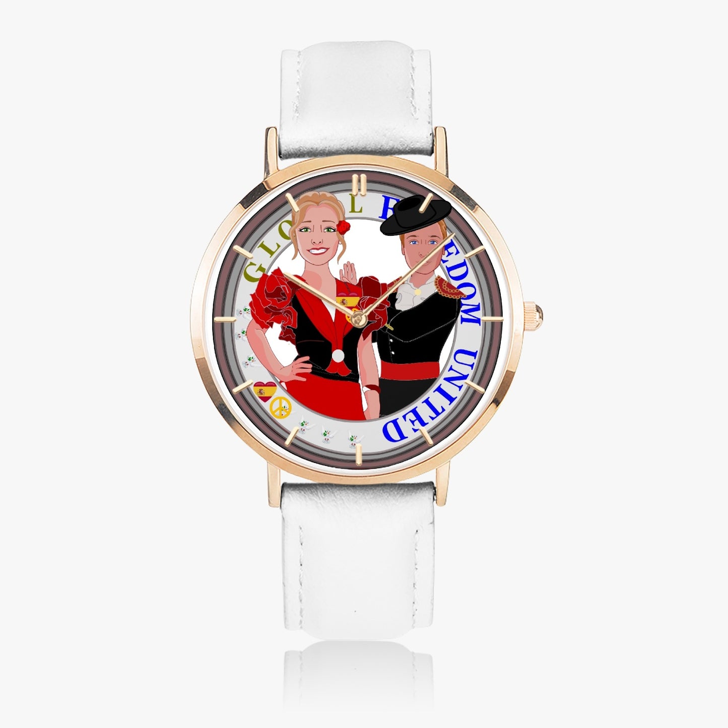 Hot Selling Ultra-Thin Leather Strap Quartz Watch (Rose Gold With Indicators) GLOBAL FREEDOM UNITED© COUPLE SPAIN