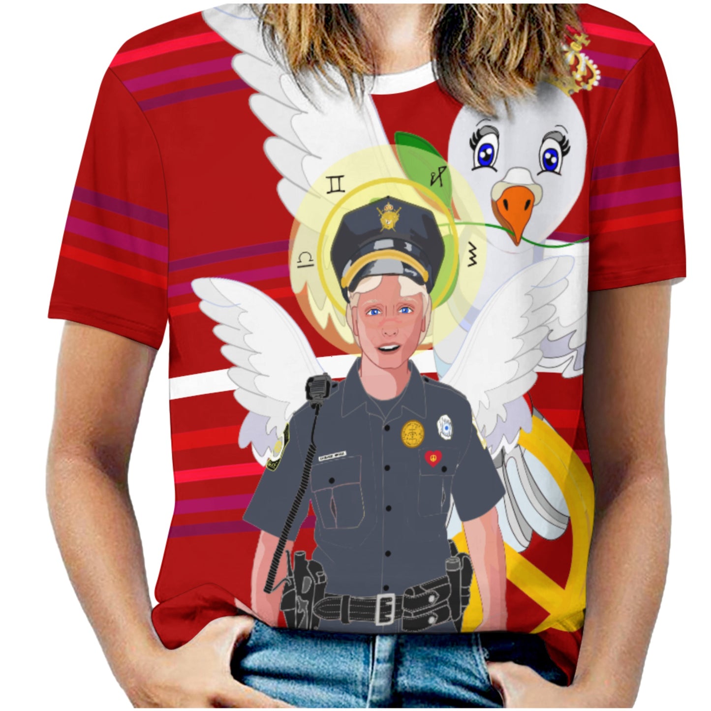 Women´s T-shirt 2 GLOBAL FREEDOM UNITED© Archangel Michael As Policemen Red