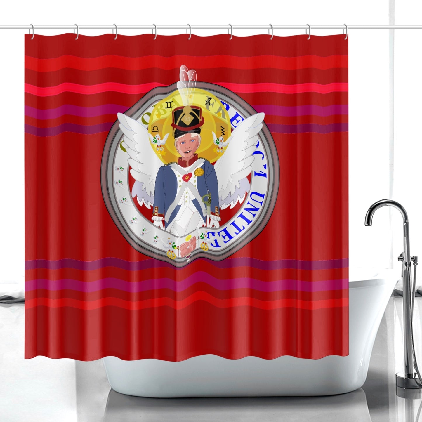 Quick-drying Shower Curtain GLOBAL FREEDOM UNITED© Archangel Michael Version 3 Red