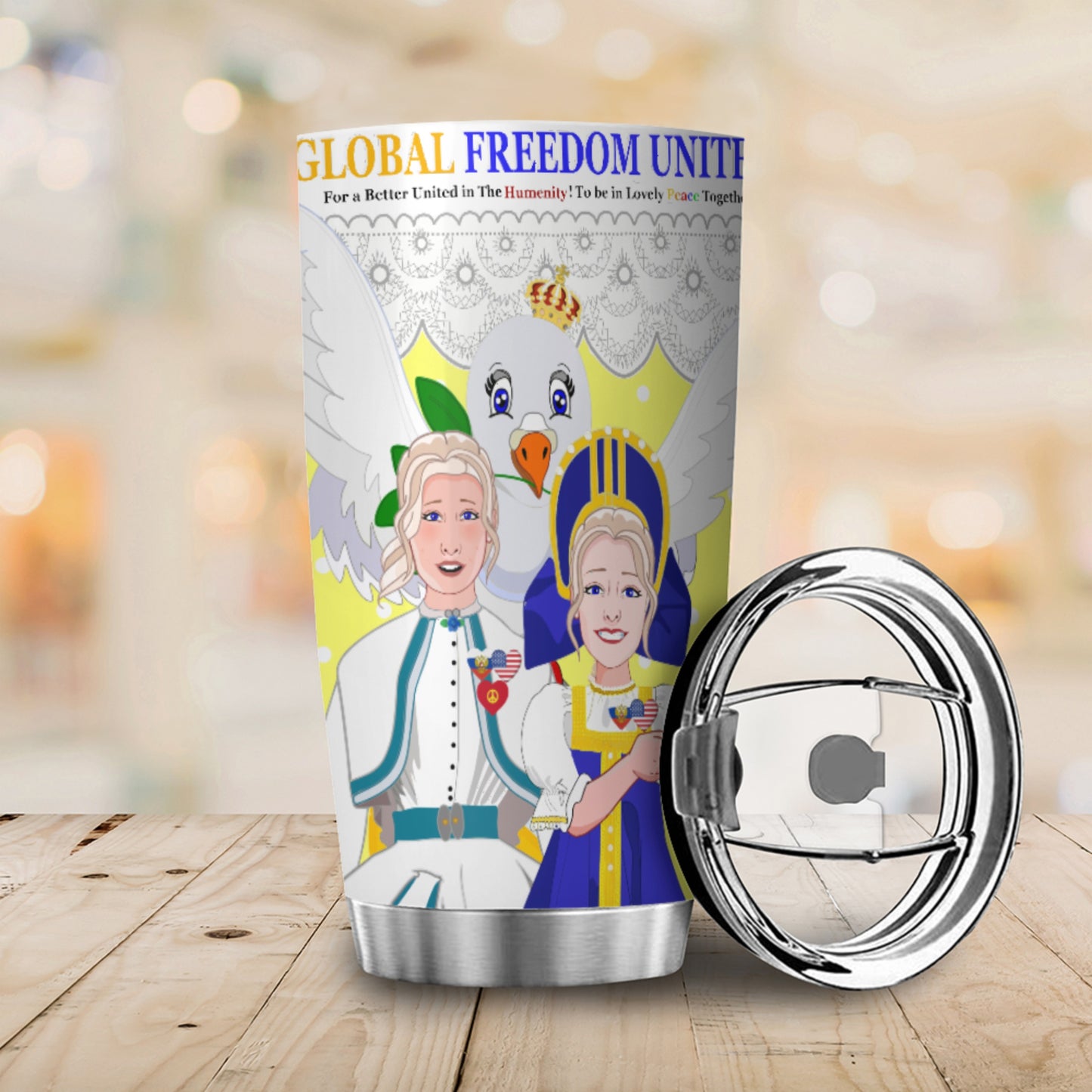 Tumbler GLOBAL FREEDOM UNITED© Women Russia & USA Yellow