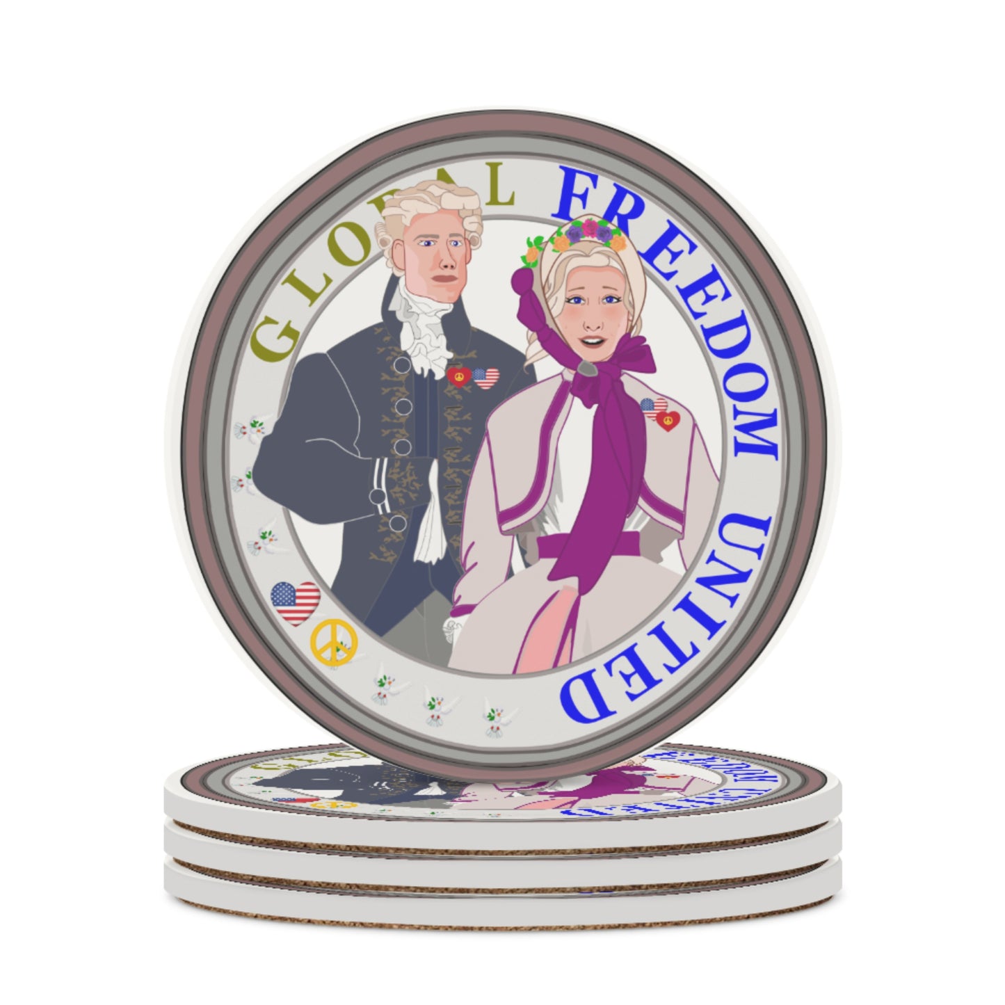 Ceramic Coasters GLOBAL FREEDOM UNITED© Couple USA Traditional