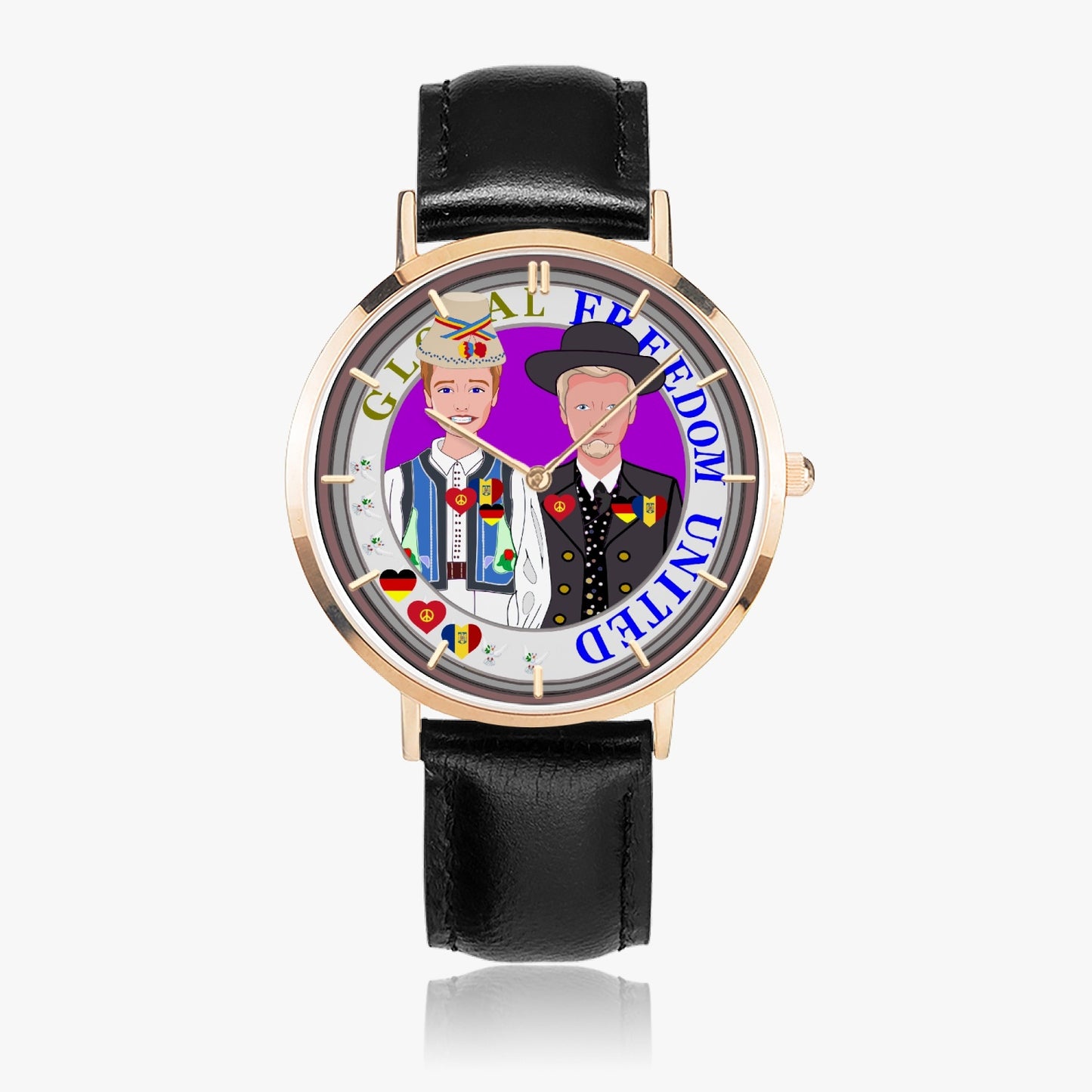 Hot Selling Ultra-Thin Leather Strap Quartz Watch (Rose Gold With Indicators) GLOBAL FREEDOM UNITED MEN ROMANIA & GERMANY