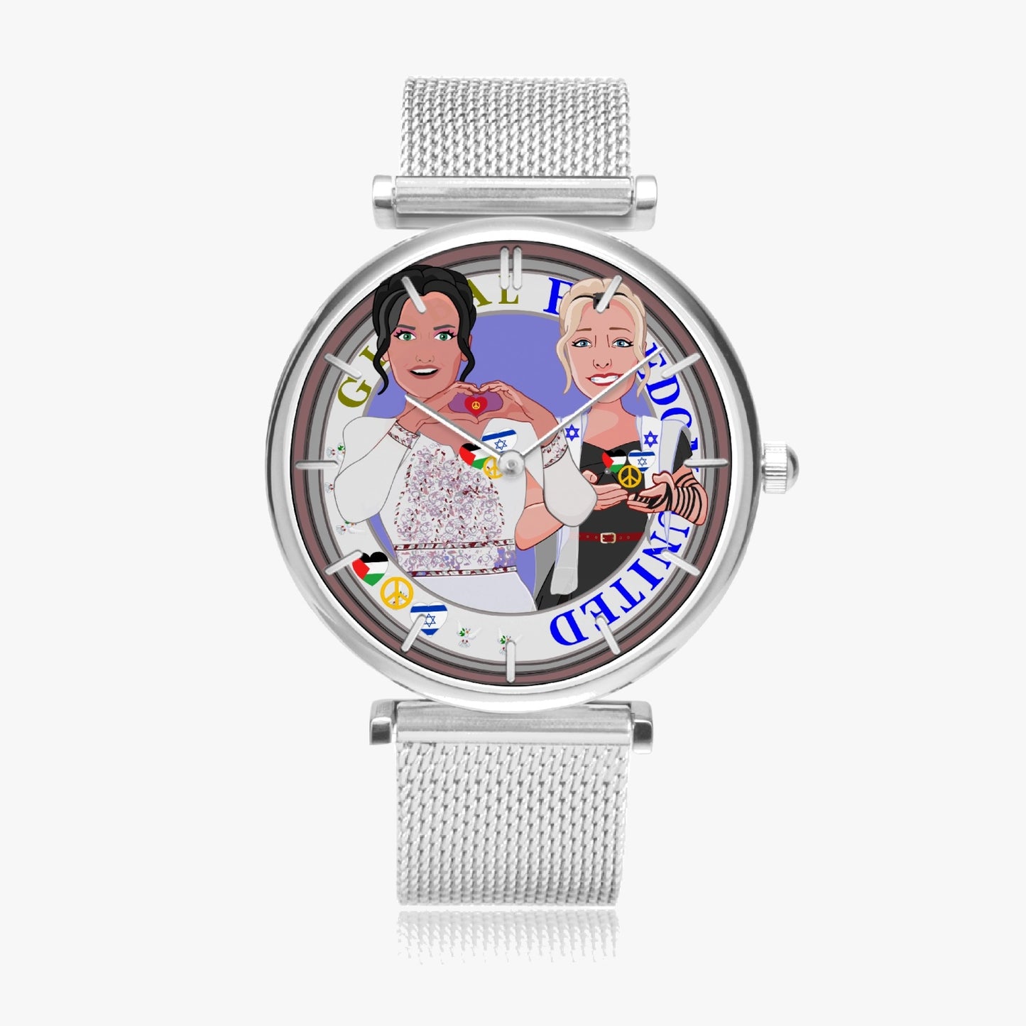 GLOBAL FREEDOM UNITED© New Stylish Ultra-Thin Quartz Watch (With Indicators) Women Palestina & Israel