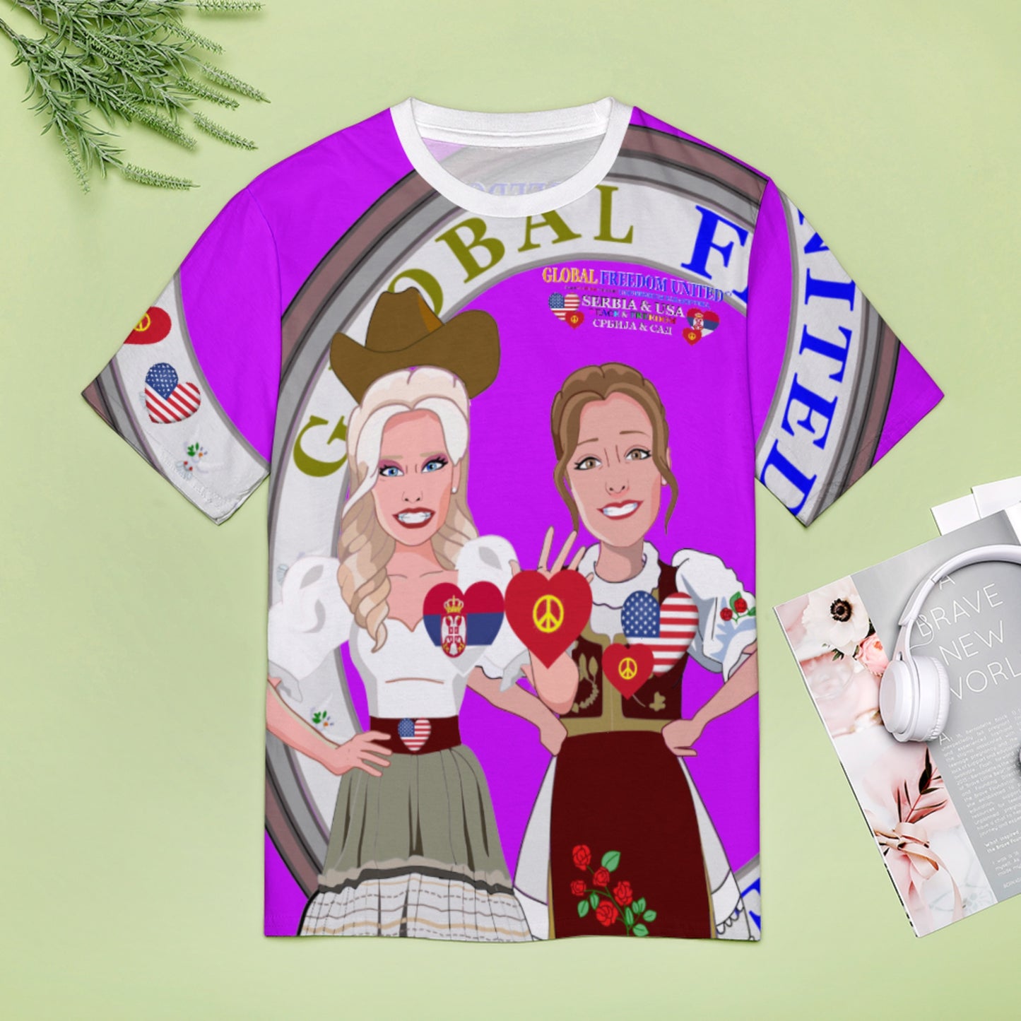 Women´s T-shirt 3 GLOBAL FREEDOM UNITED© Women Serbia & USA Lilac