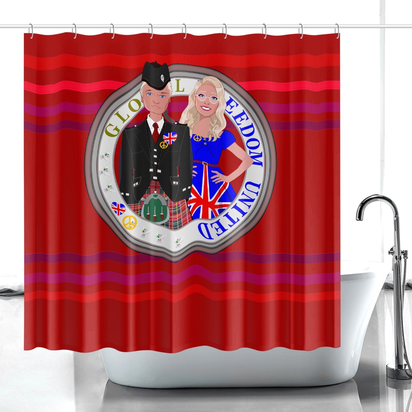 GLOBAL FREEDOM UNITED© Couple England Red - Quick-drying Shower Curtain