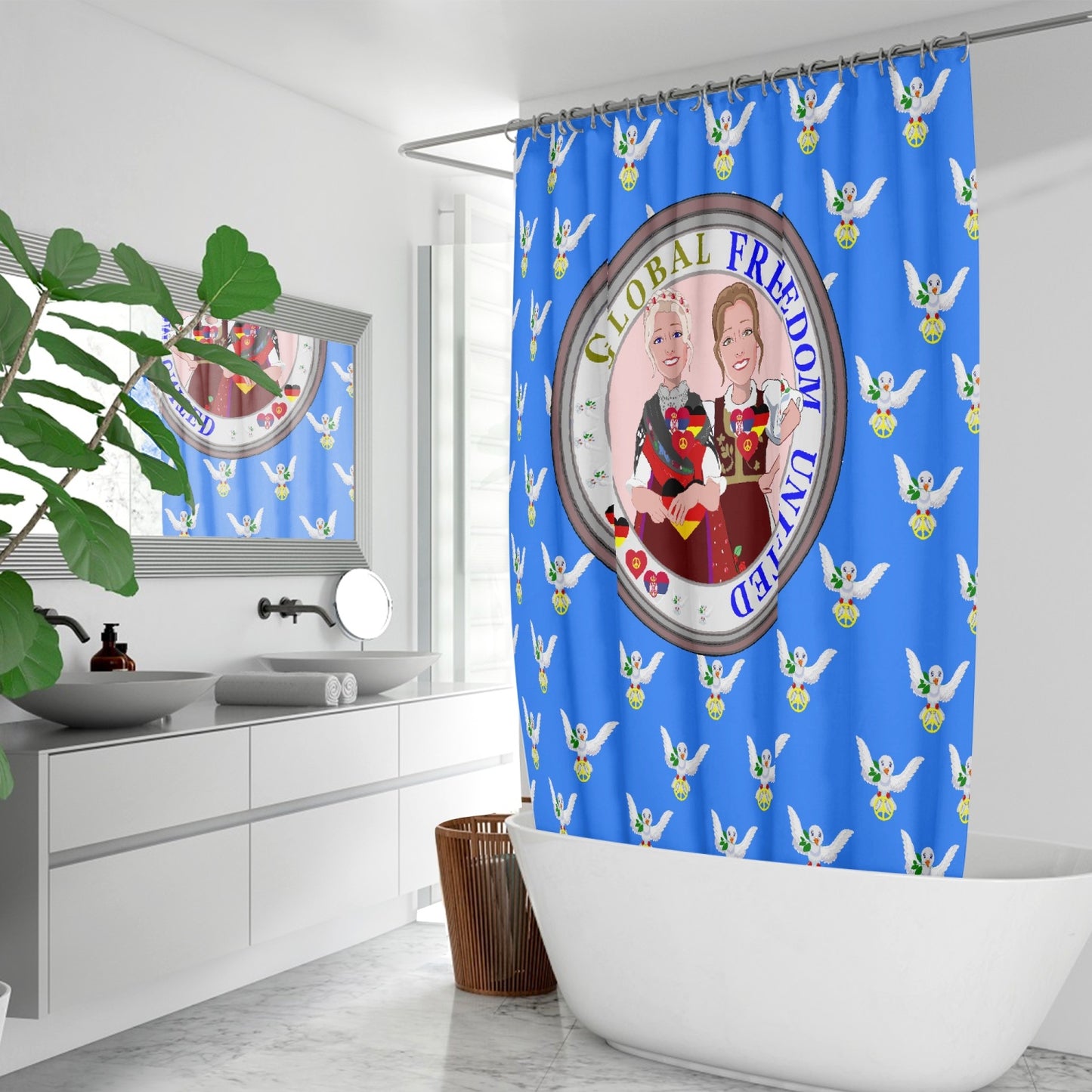 GLOBAL FREEDOM UNITED© Women Serbia & Germany BLUE V1 Quick-drying Shower Curtain171. Quick-drying Shower Curtain