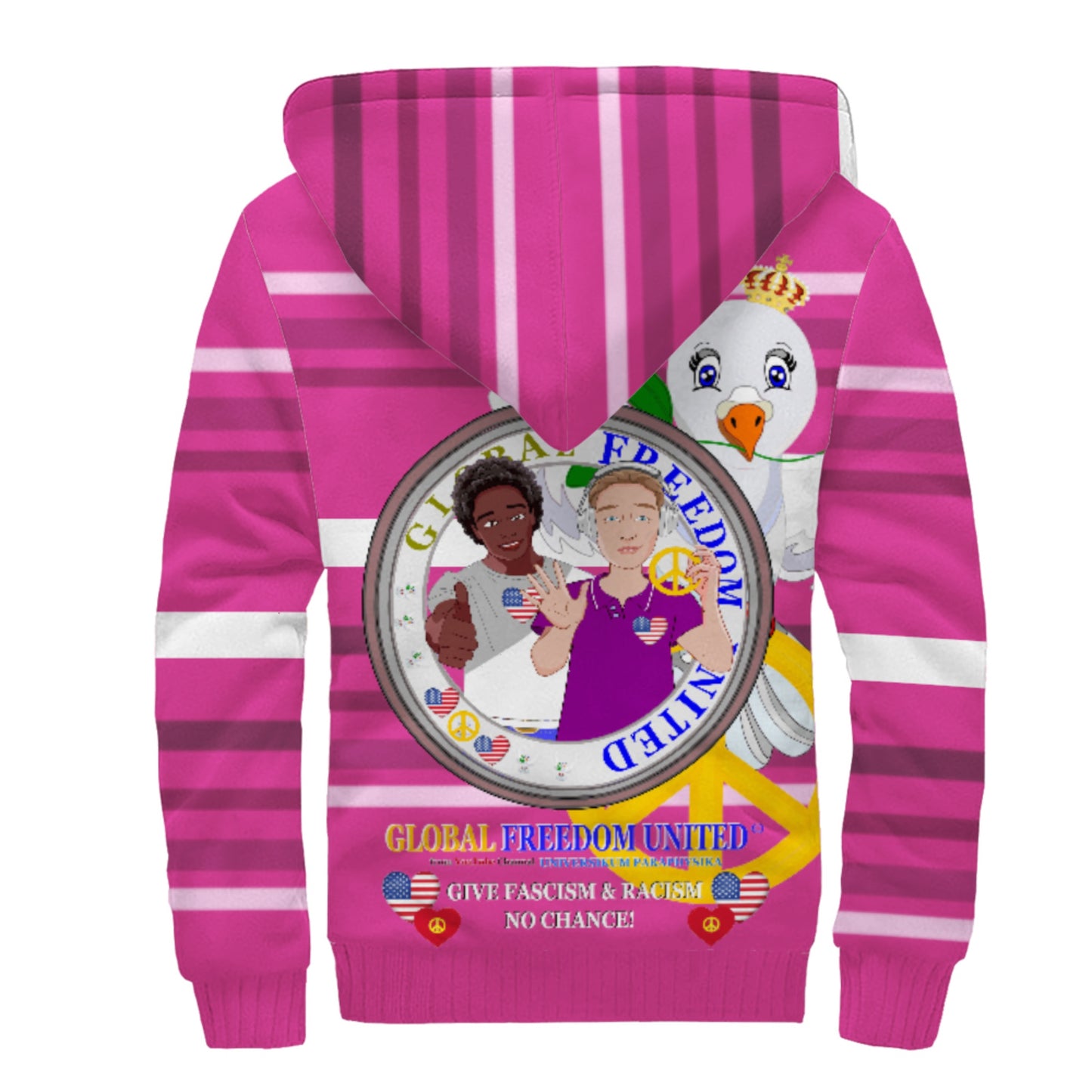 Plush Hoodie GLOBAL FREEDOM UNITED© Men Anti Racism & Fascism USA  Pink2