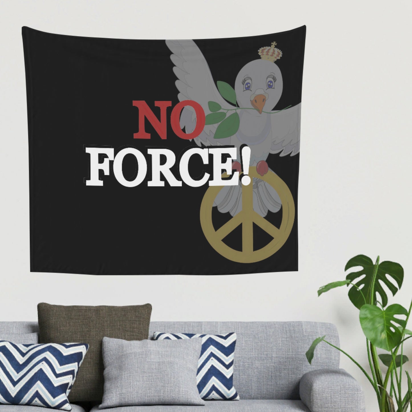 Tapestry GLOBAL FREEDOM UNITED© Dove Of Peace No Force Black
