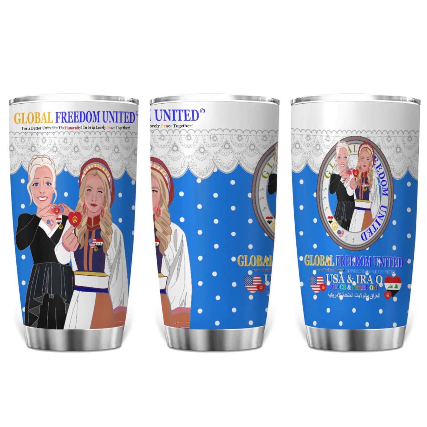 Tumbler GLOBAL FREEDOM UNITED© Women Iraq & USA Blue