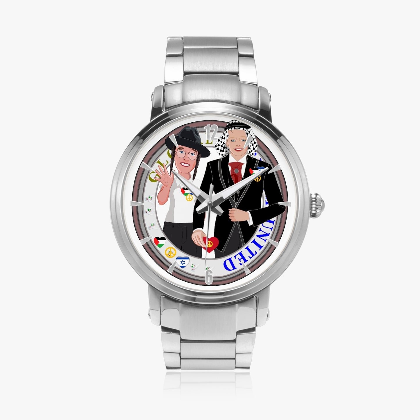 GLOBAL FREEDOM UNITED© New Steel Strap Automatic Watch (With Indicators) Men Israel & Palestina