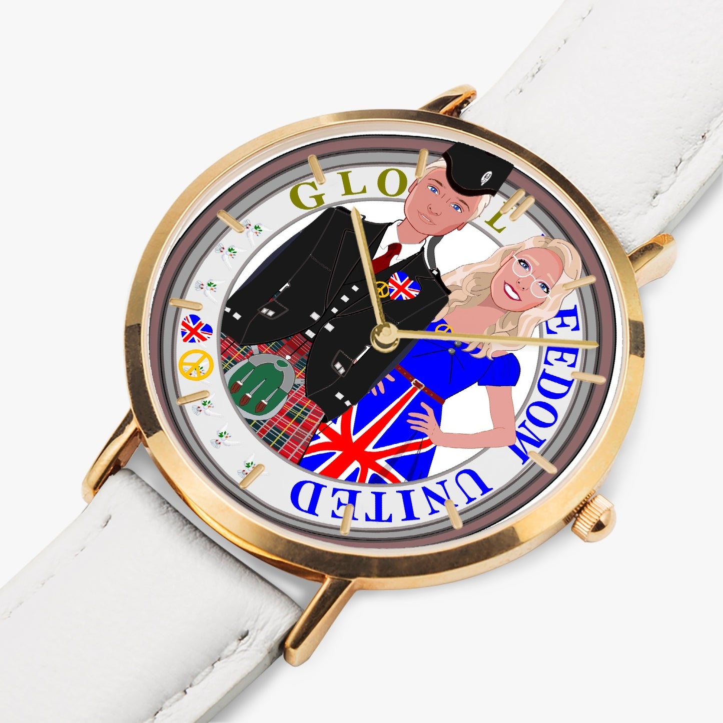 Hot Selling Ultra-Thin Leather Strap Quartz Watch (Rose Gold With Indicators)  GLOBAL FREEDOM UNITED© COUPLE UK ENGLAND