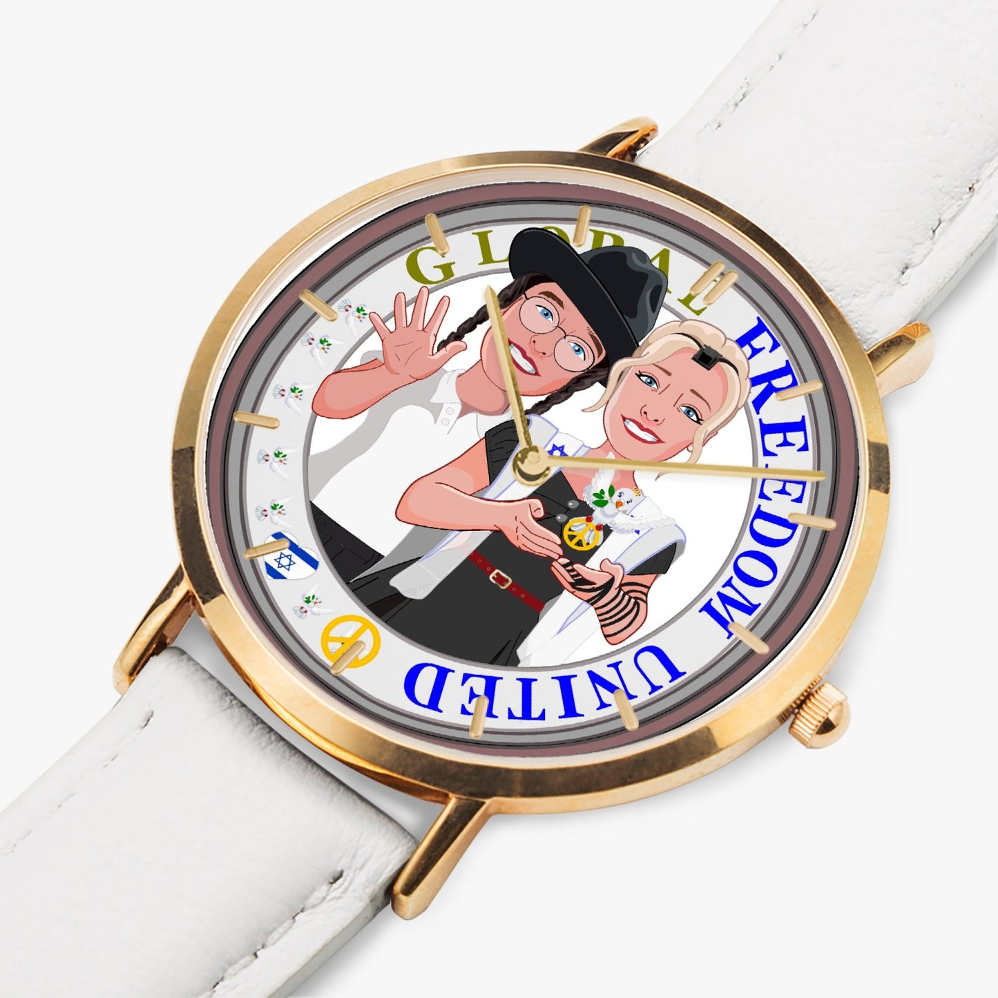 Hot Selling Ultra-Thin Leather Strap Quartz Watch (Rose Gold With Indicators) GLOBAL FREEDOM UNITED© COUPLE ISRAEL