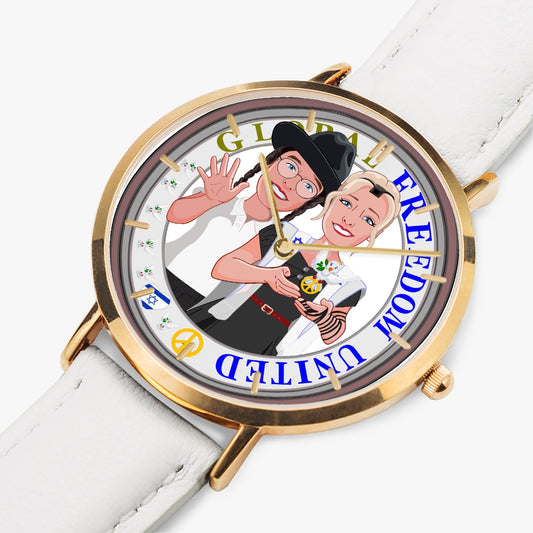 Hot Selling Ultra-Thin Leather Strap Quartz Watch (Rose Gold With Indicators) GLOBAL FREEDOM UNITED© COUPLE ISRAEL