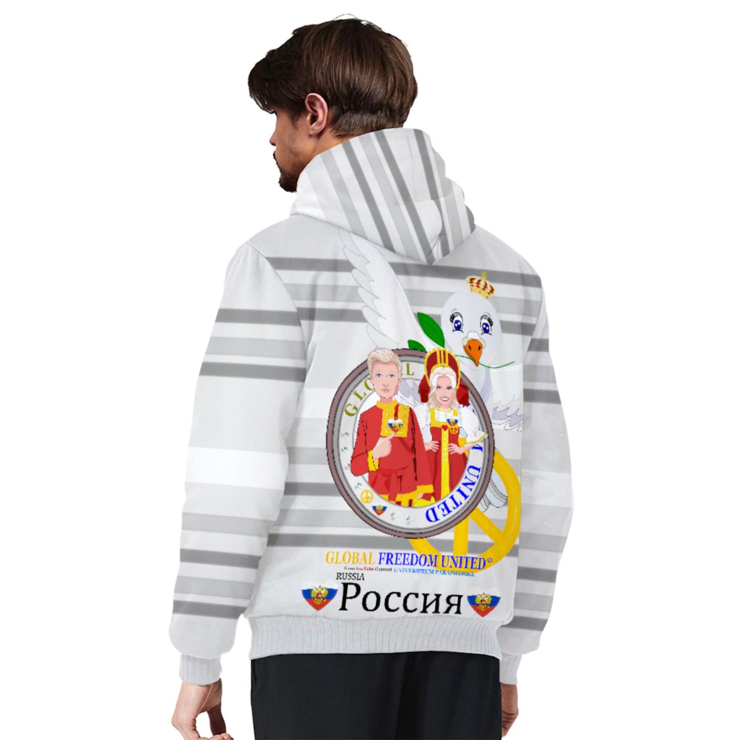 Plush Hoodie GLOBAL FREEDOM UNITED© Couple Russia Grey