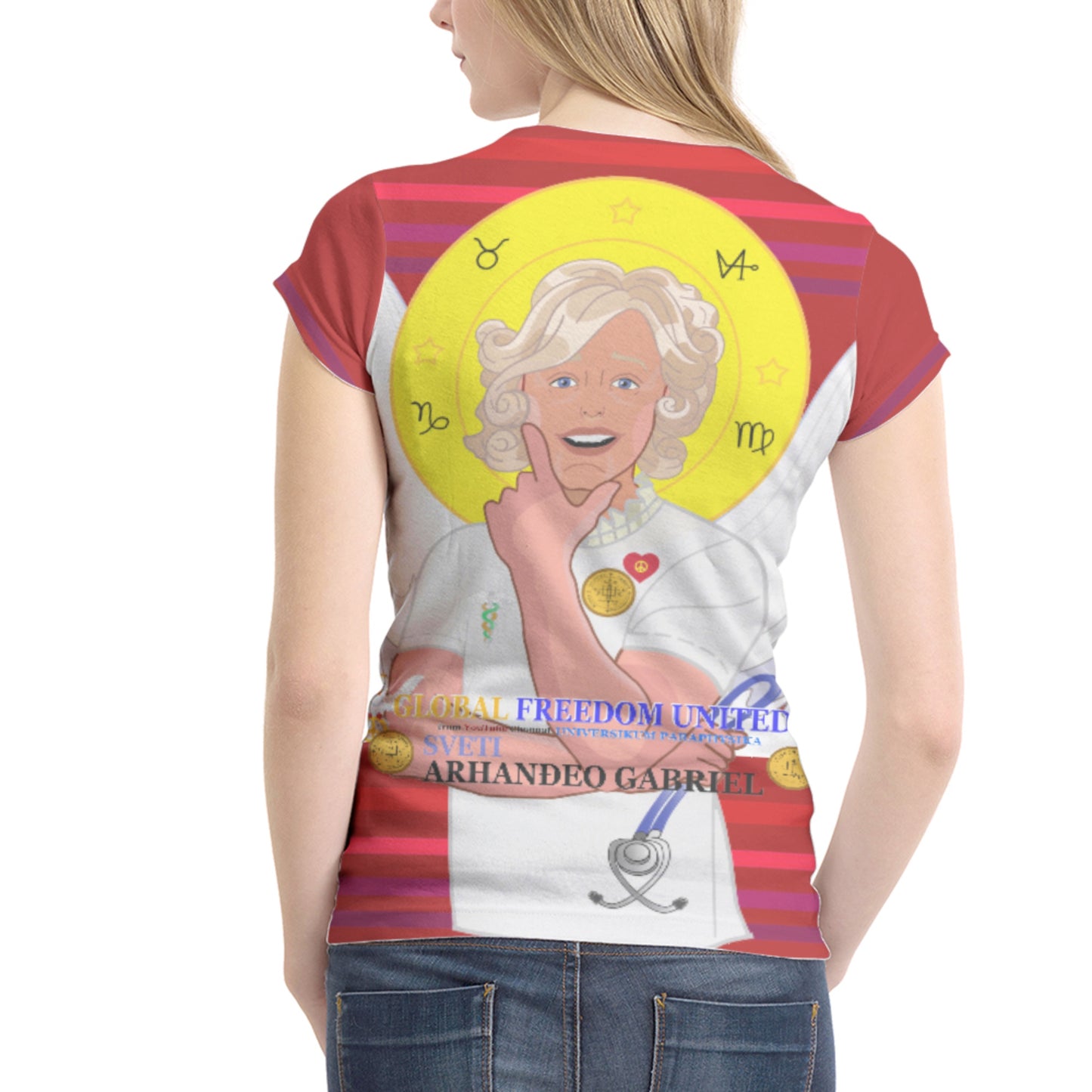 Women´s T-shirt 1 GLOBAL FREEDOM UNITED© Archangel Gabriel Croatia Red
