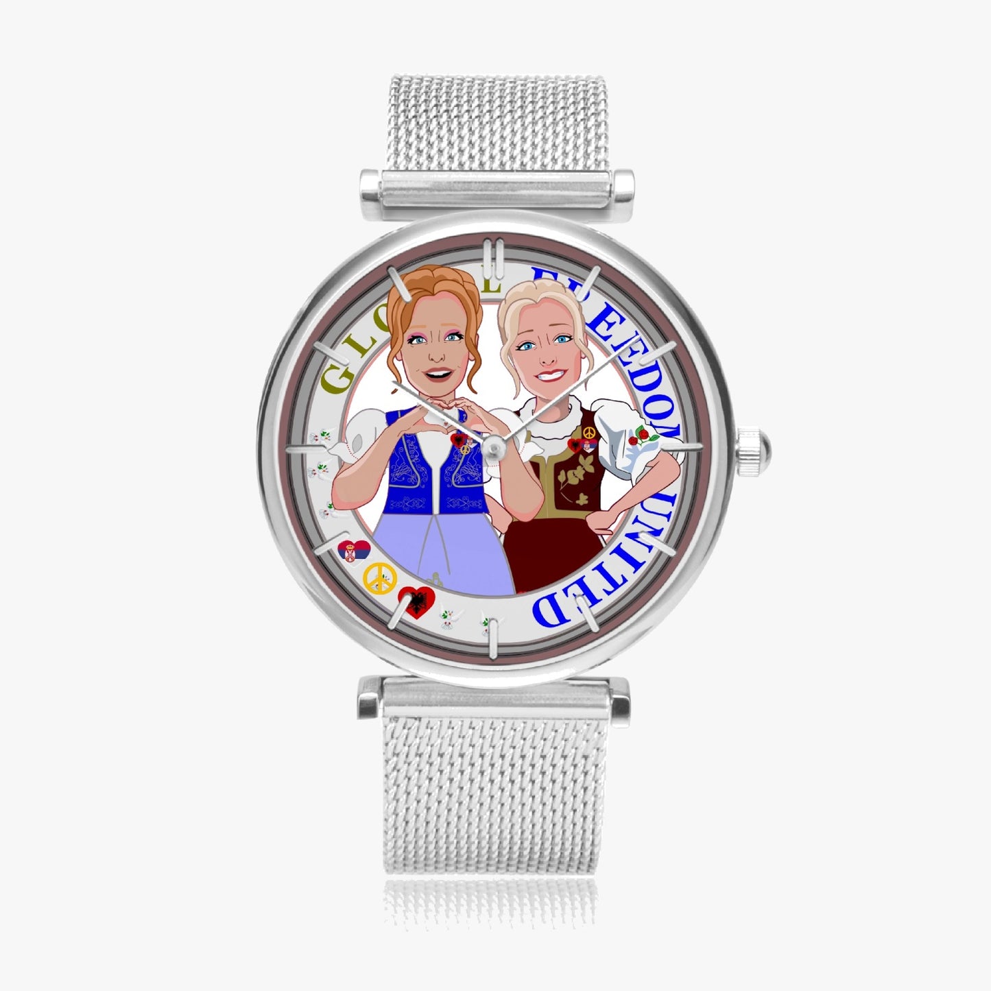 GLOBAL FREEDOM UNITED© New Stylish Ultra-Thin Quartz Watch (With Indicators) Women Albania & Serbia
