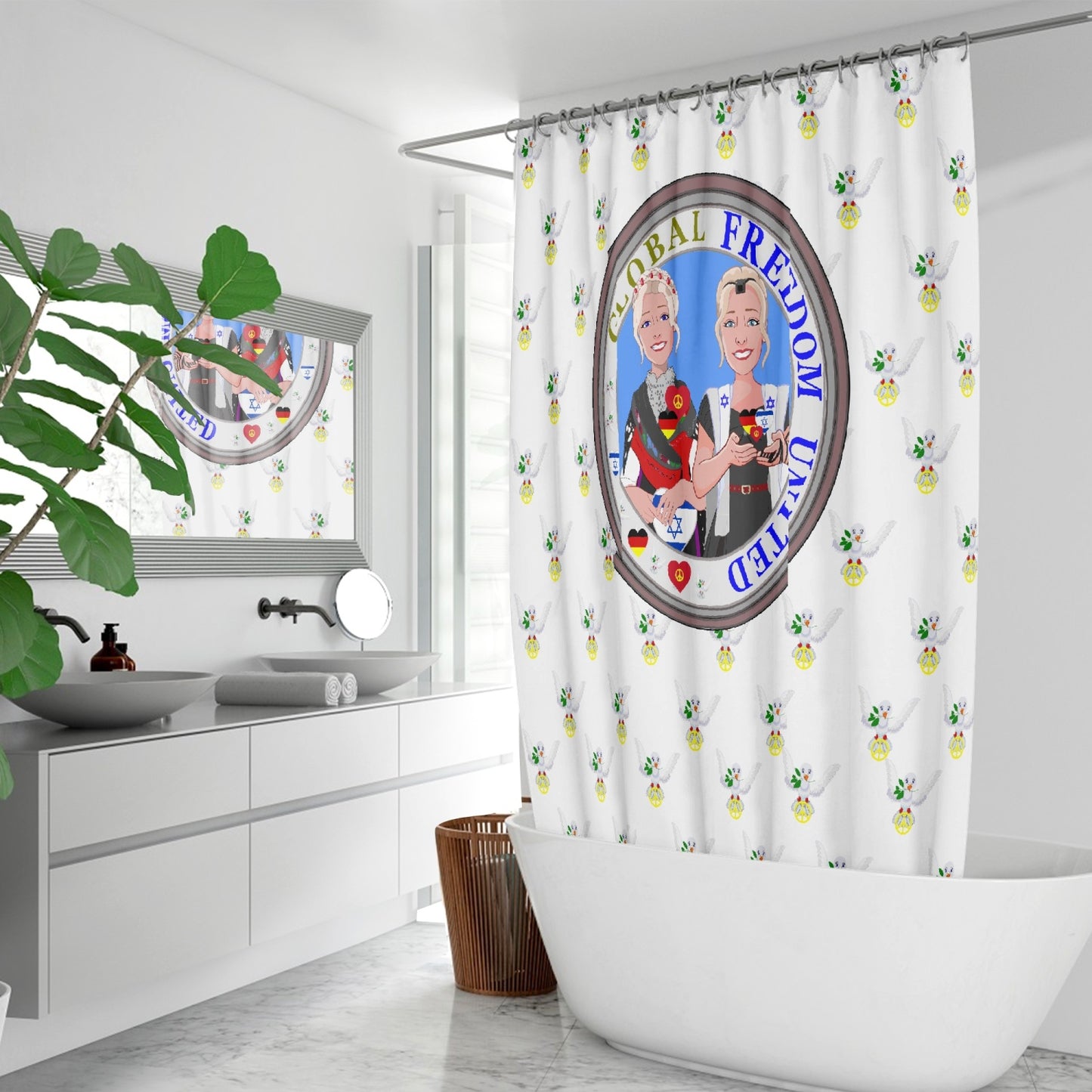 GLOBAL FREEDOM UNITED© WOMEN ISRAEL & GERMANY WIGHT Quick-drying Shower Curtain