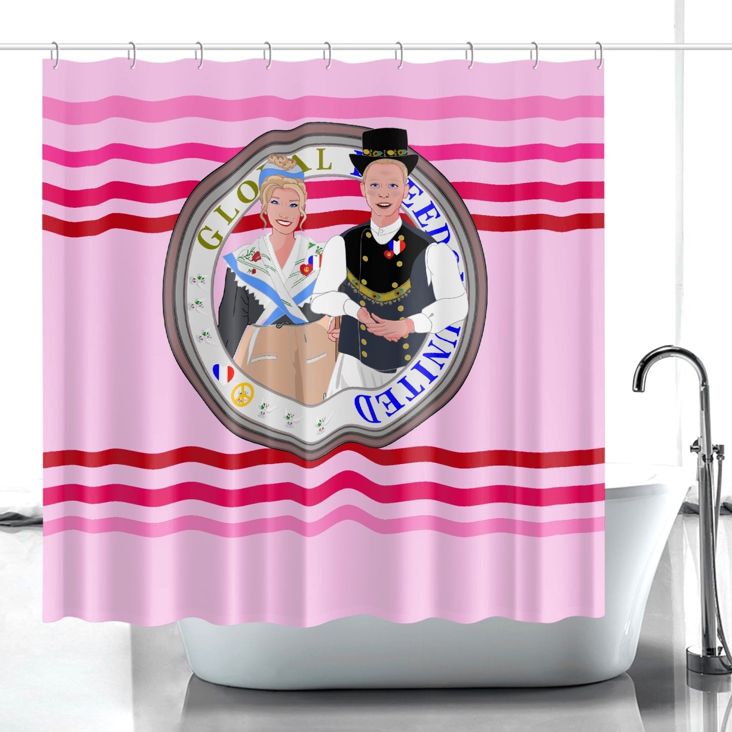 GLOBAL FREEDOM UNITED© Couple France Pink1 - Quick-drying Shower Curtain